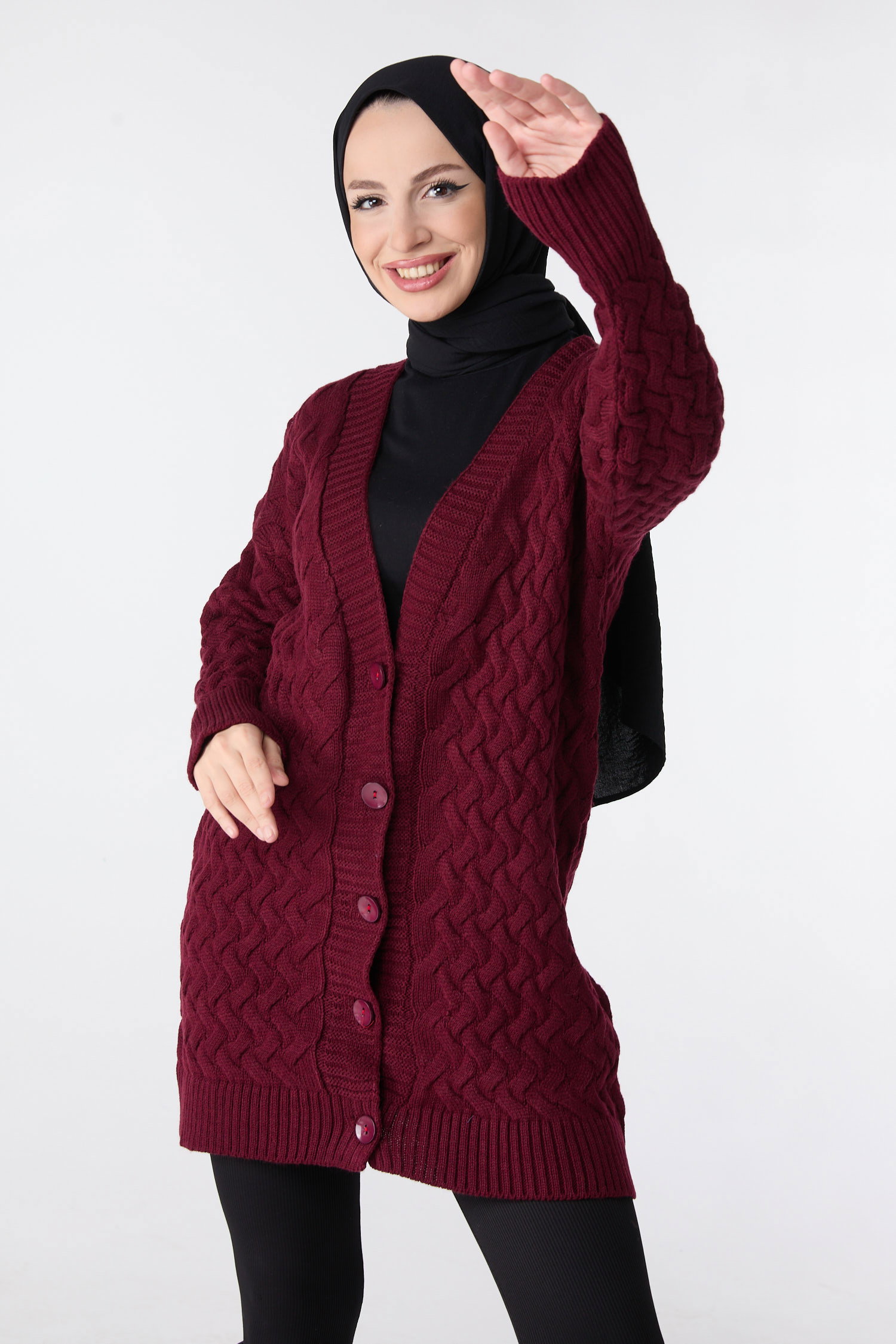 23790-BORDO Triko Hırka - 4