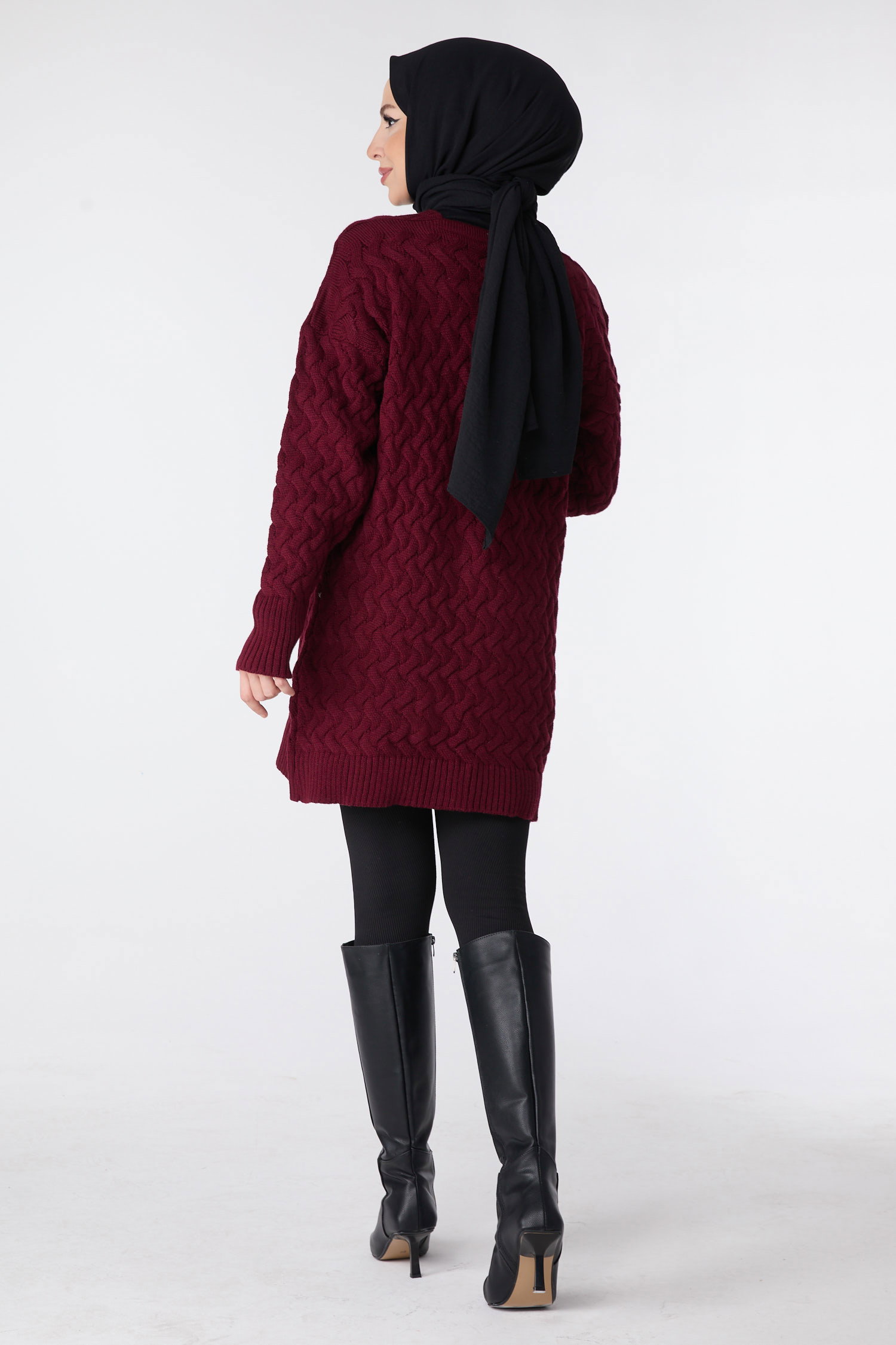 23790-BORDO Triko Hırka - 5