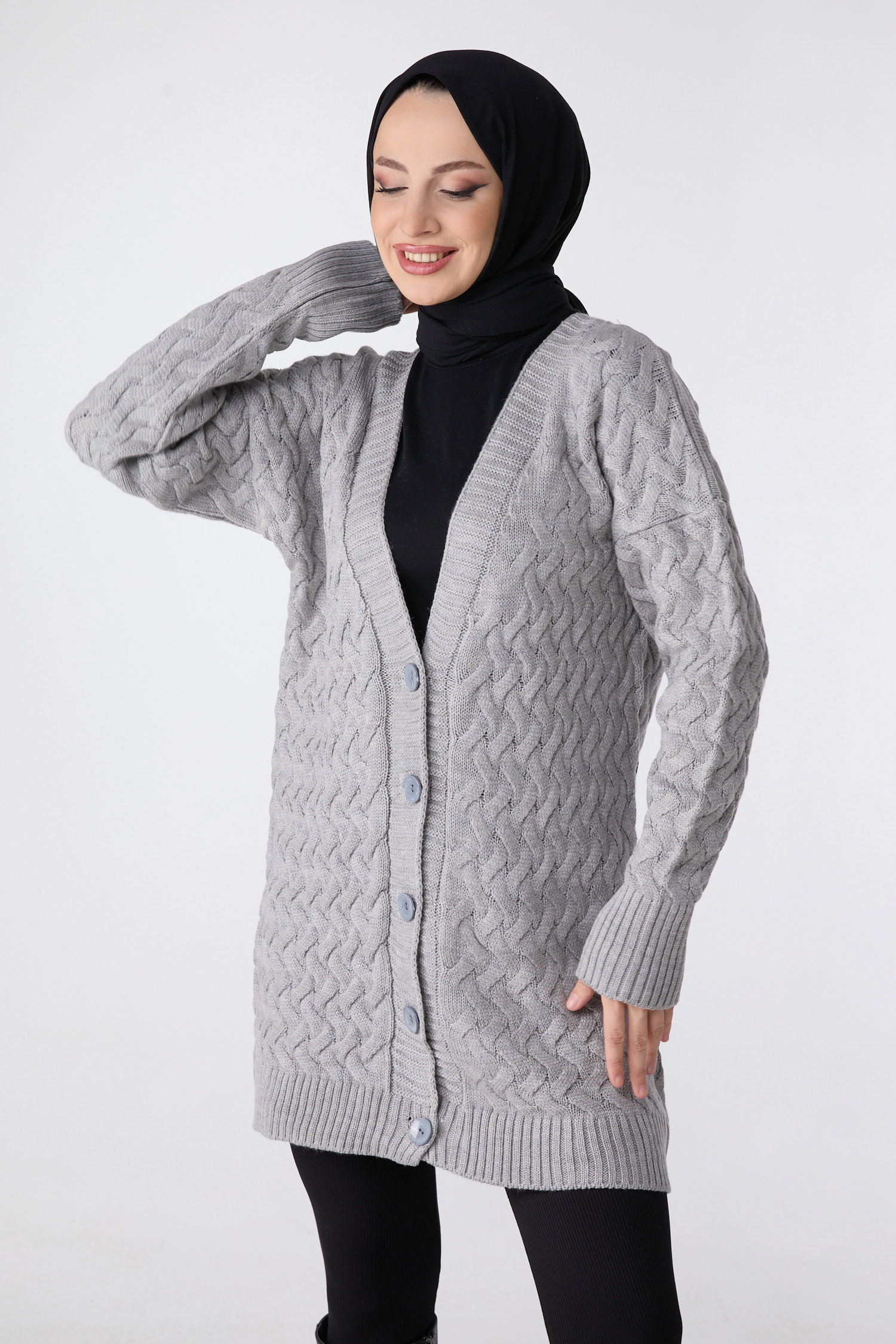 23790-GRI Triko Hırka - 4