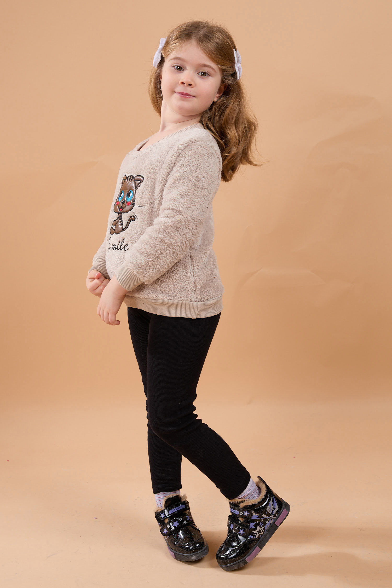 23793-BEJ Peluş Kız Çocuk Sweat - 3