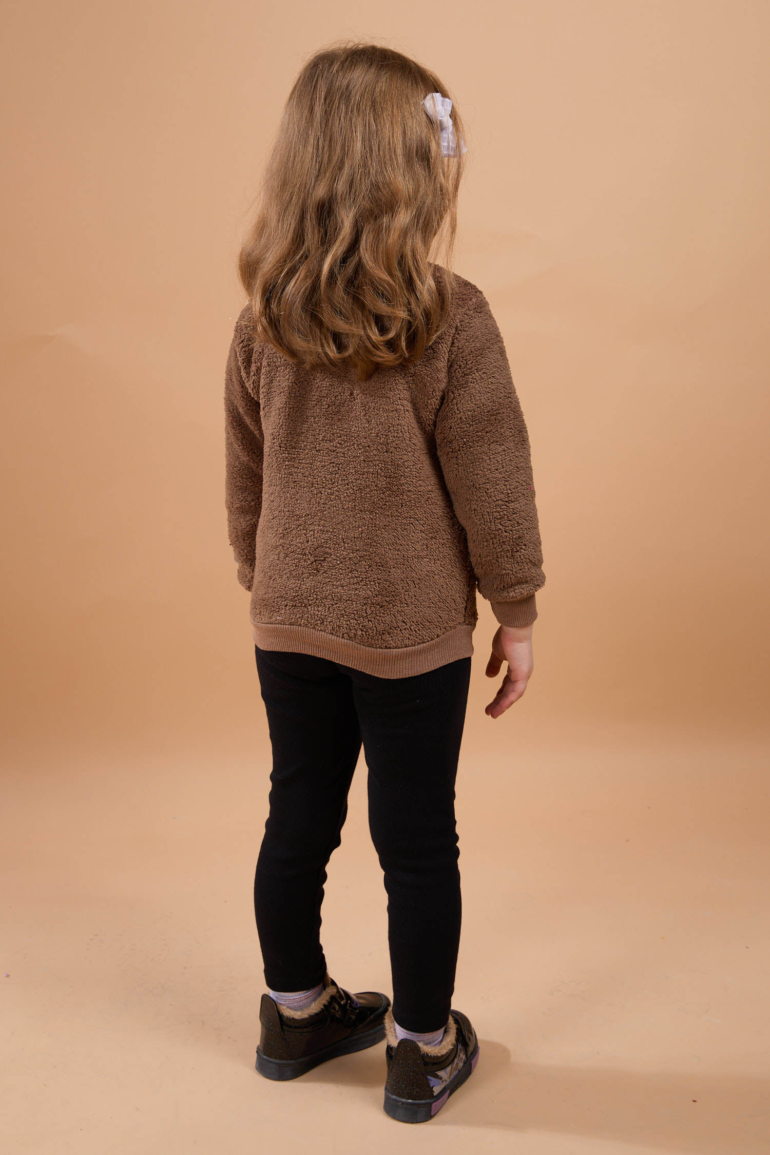 23793-KAHVE Peluş Kız Çocuk Sweat - 2