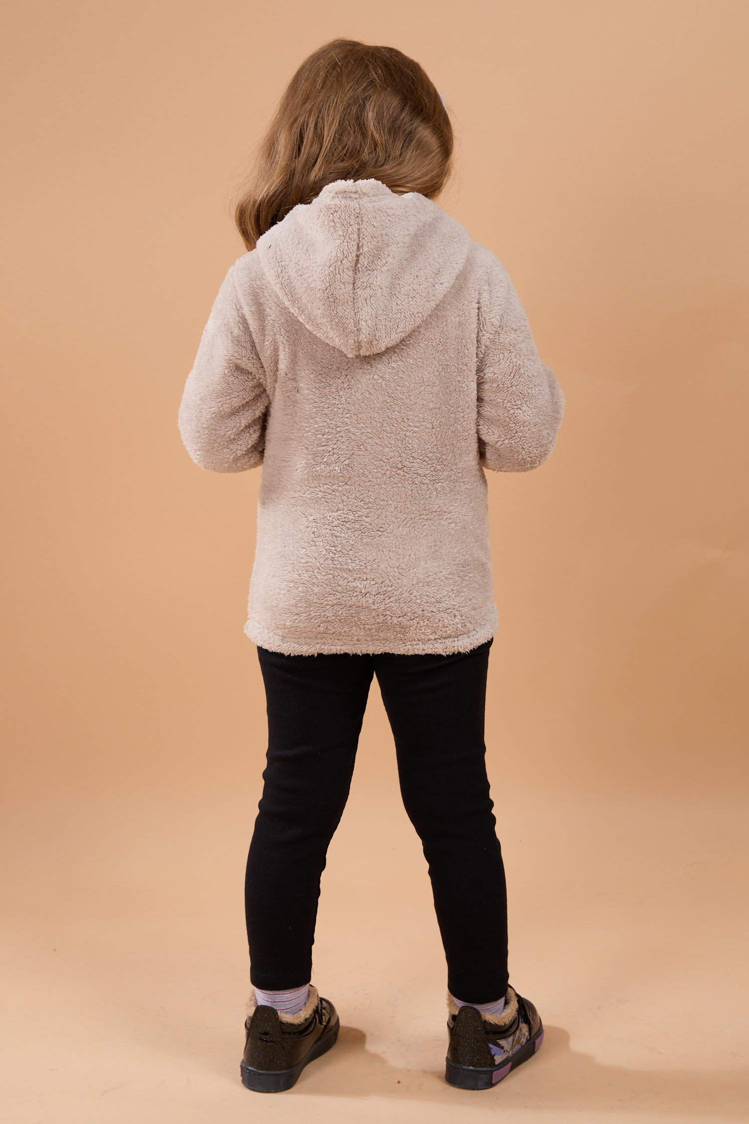23794-BEJ Peluş Kız Çocuk Kapşonlu Sweat - 4