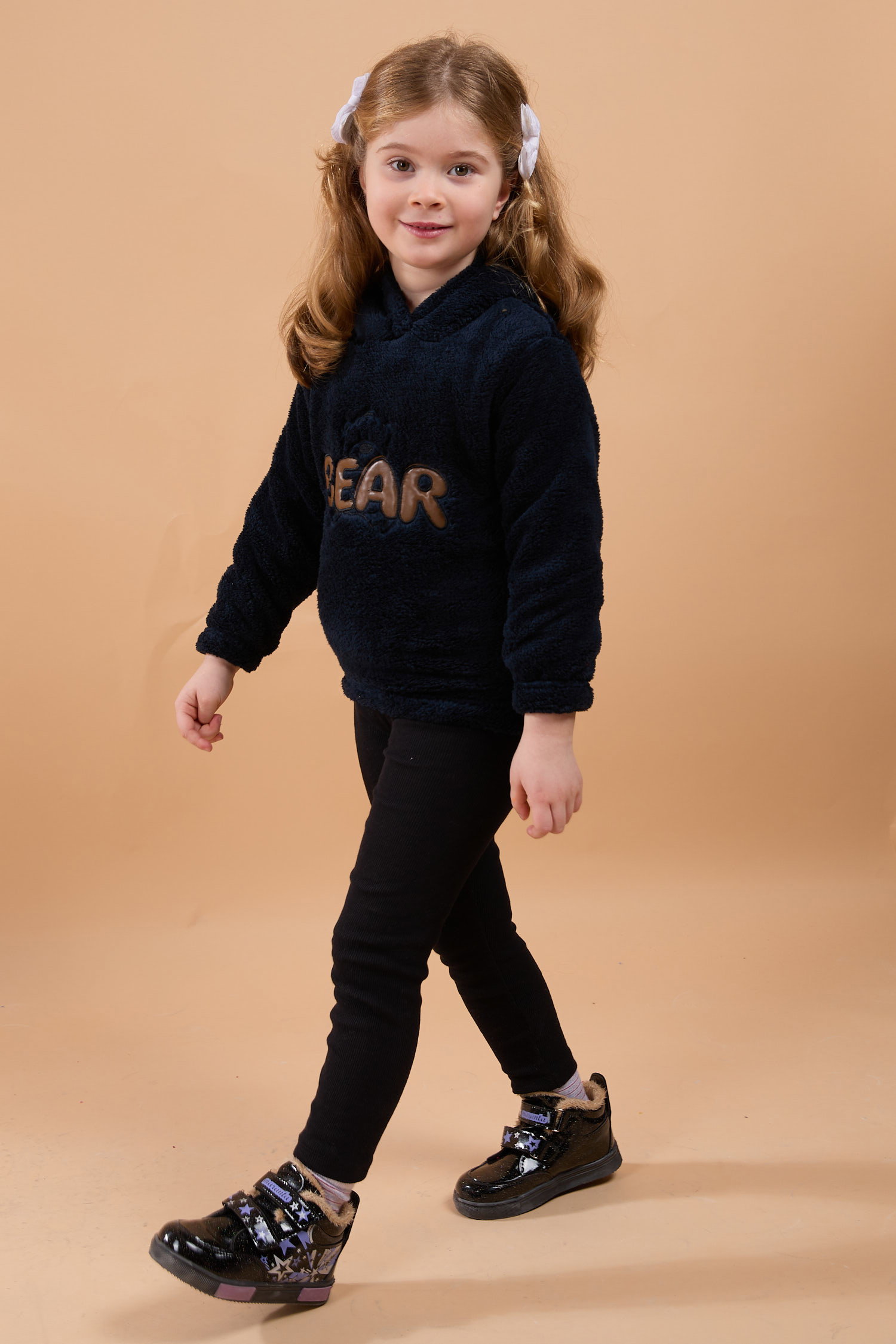 23794-LACIVERT Peluş Kız Çocuk Kapşonlu Sweat - 1
