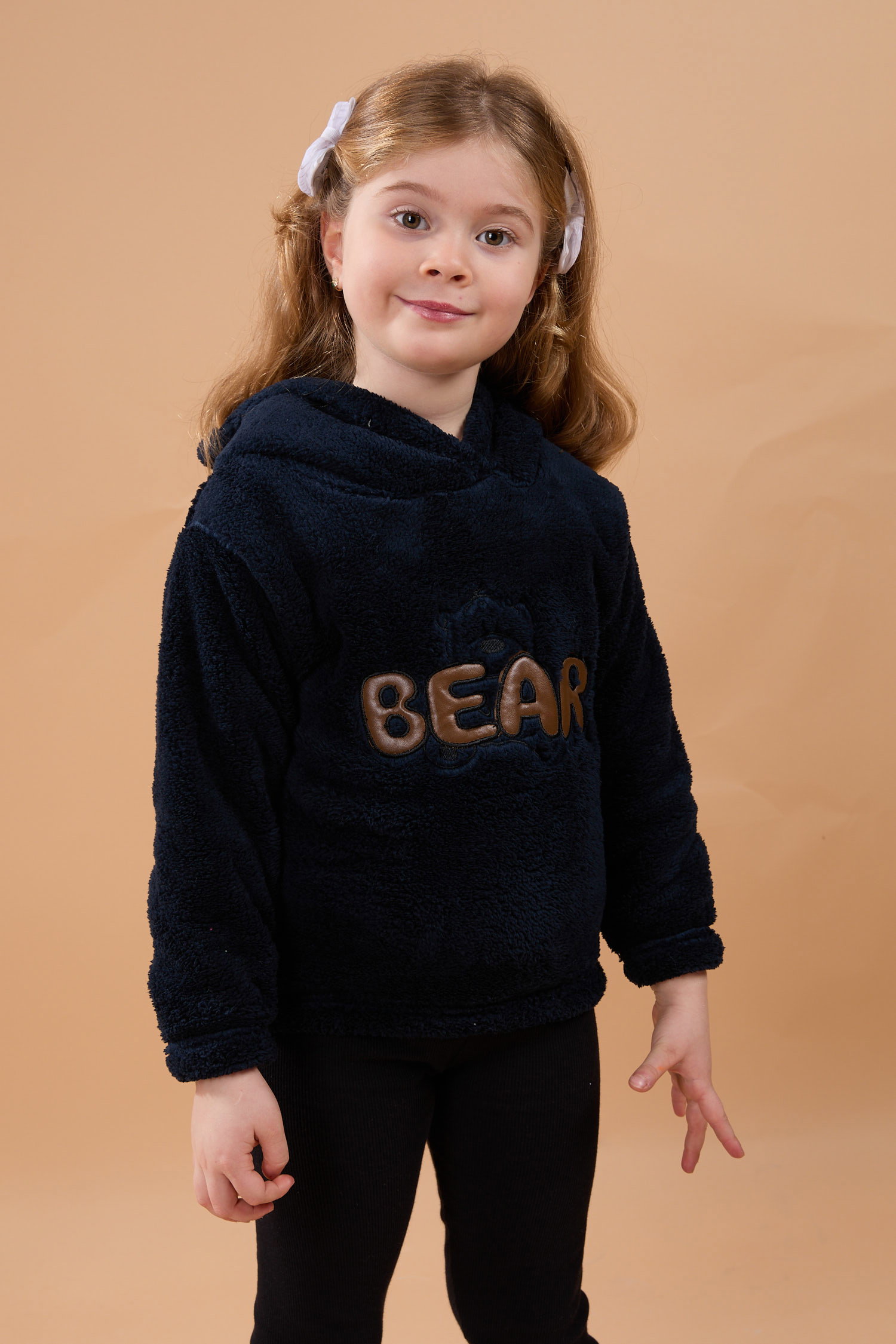 23794-LACIVERT Peluş Kız Çocuk Kapşonlu Sweat - 2