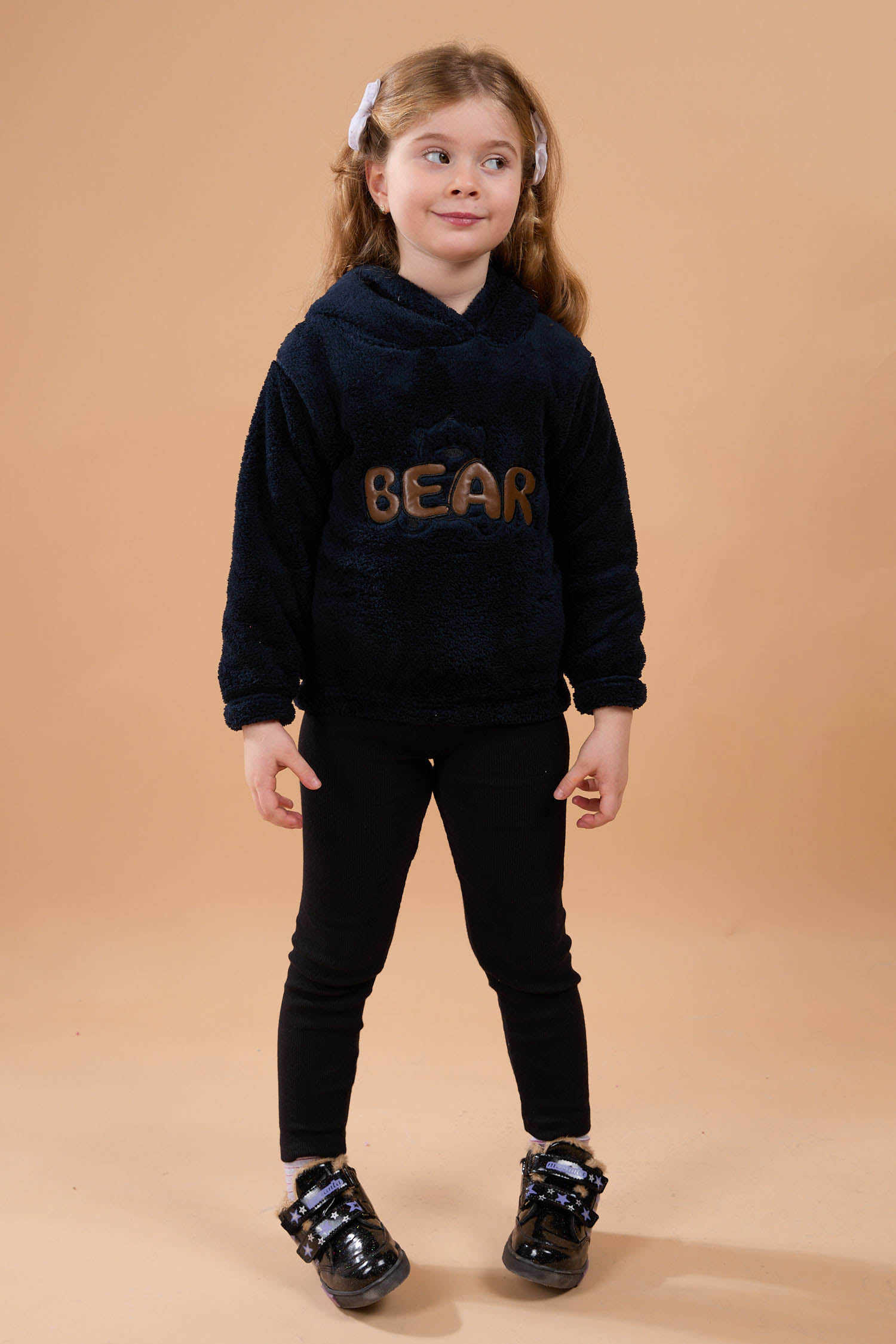 23794-LACIVERT Peluş Kız Çocuk Kapşonlu Sweat - 3