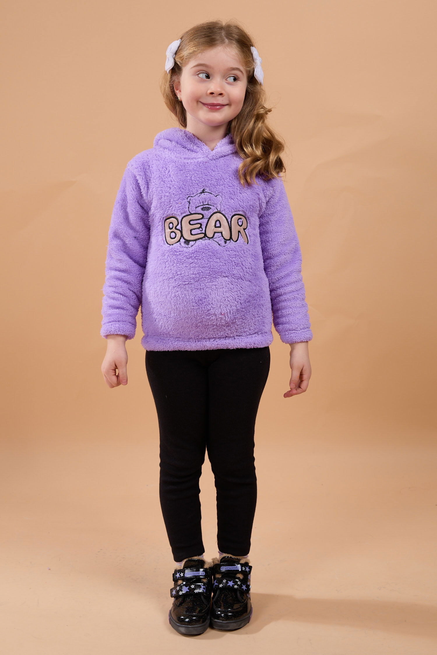23794-LILA Peluş Kız Çocuk Kapşonlu Sweat - 2