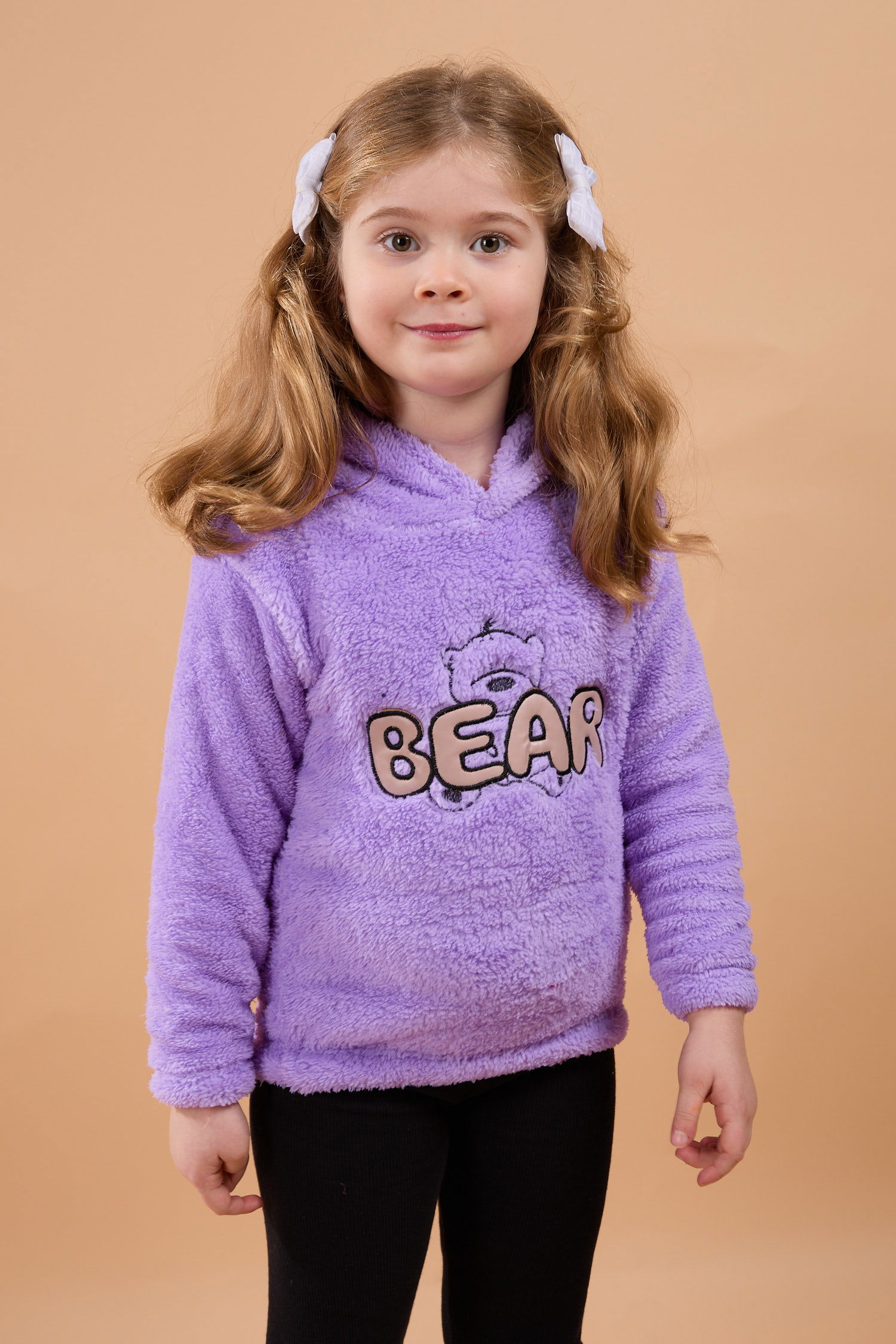 23794-LILA Peluş Kız Çocuk Kapşonlu Sweat - 3