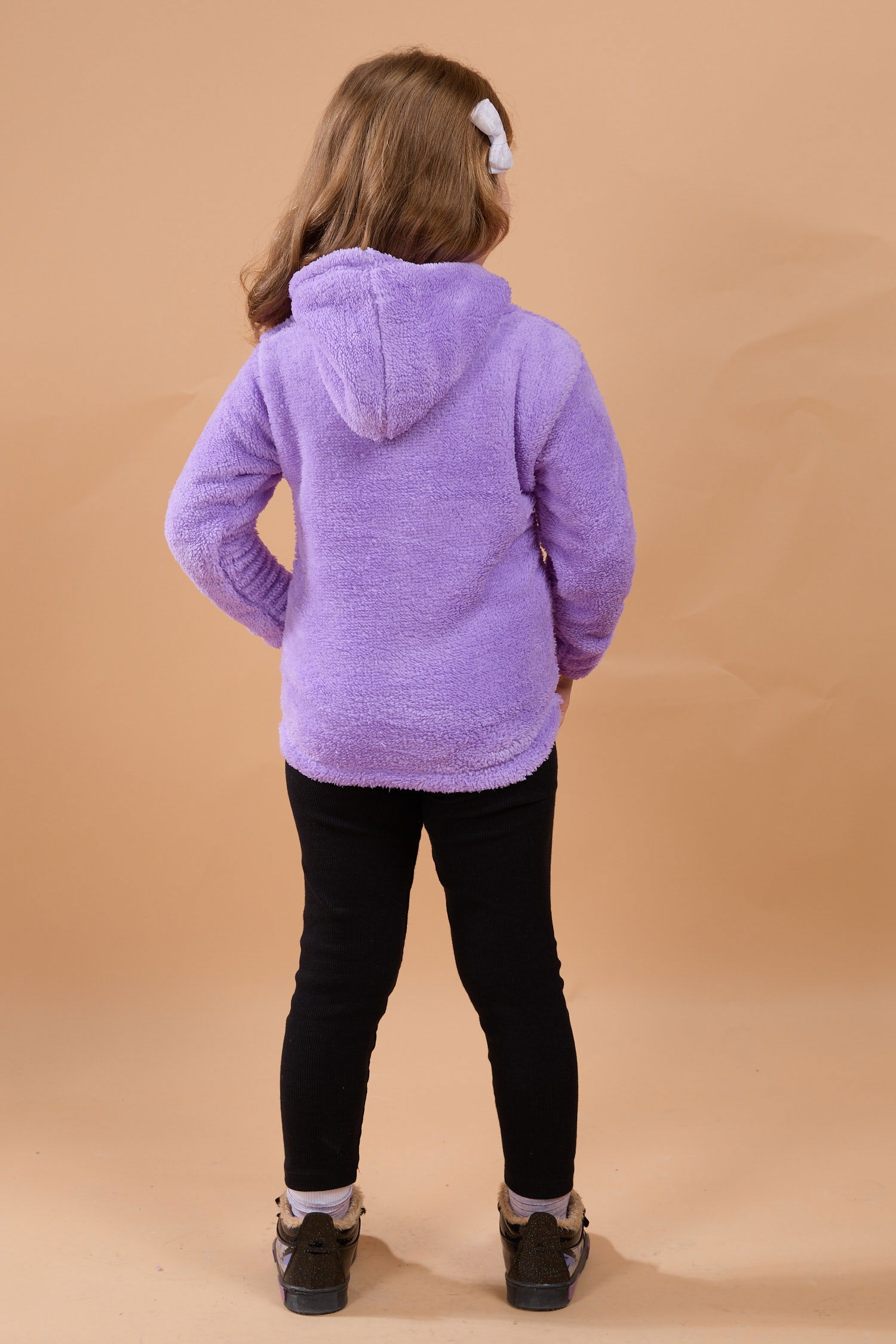 23794-LILA Peluş Kız Çocuk Kapşonlu Sweat - 4