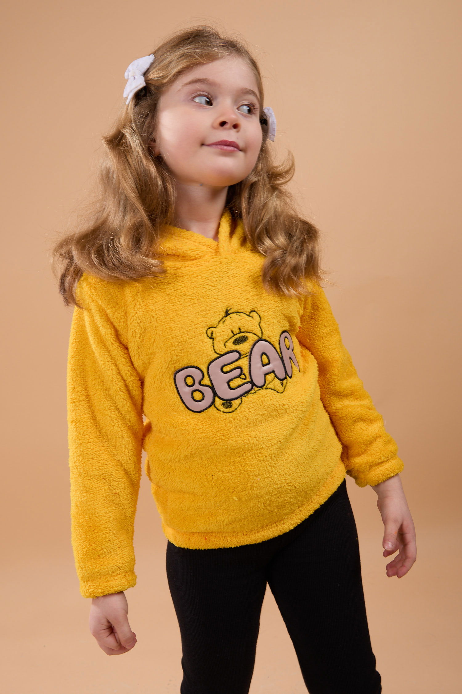 23794-SARI Peluş Kız Çocuk Kapşonlu Sweat - 4