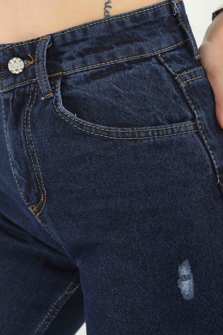 23807-KOYU-MAVI Palazzo Lazerli Kot Pantolon - TOFİSA