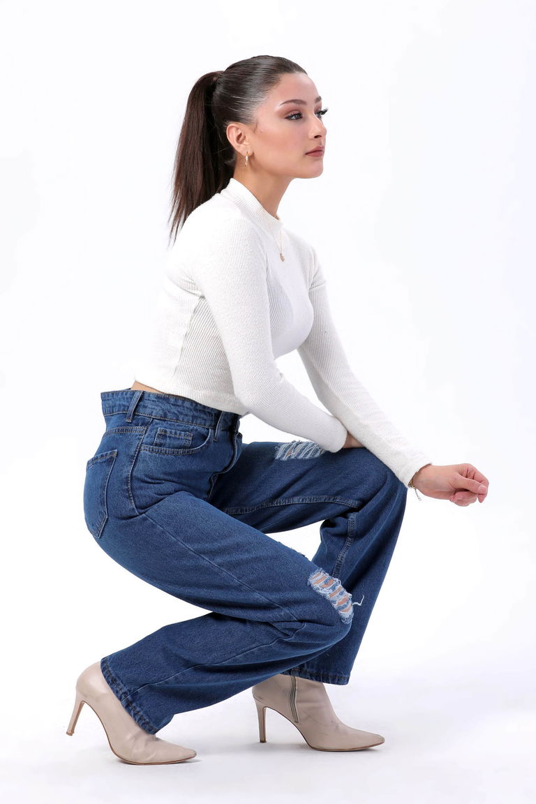 23807-MAVI Palazzo Lazerli Kot Pantolon - TOFİSA