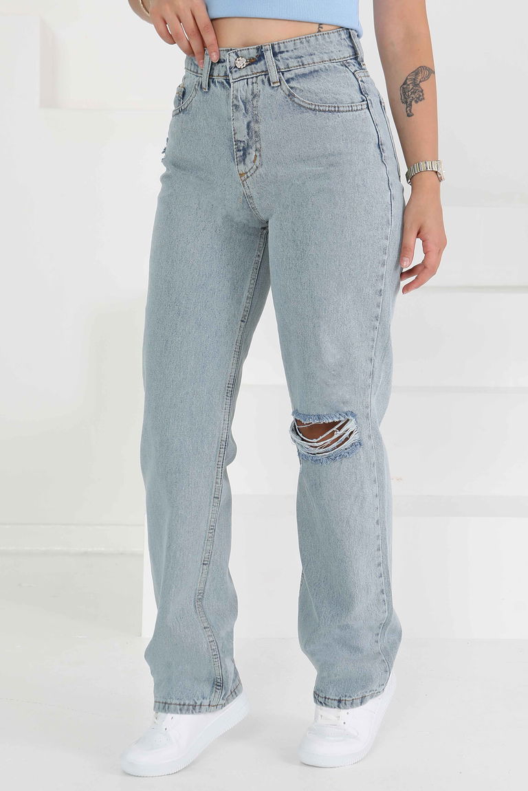 23808-BUZ-MAVI-KAR Palazzo Lazerli Kot Pantolon - TOFİSA