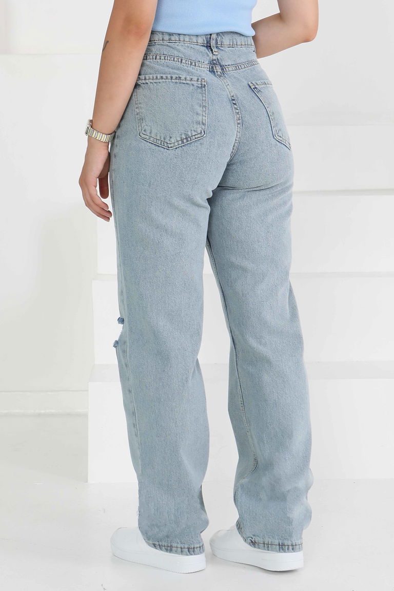 23808-BUZ-MAVI-KAR Palazzo Lazerli Kot Pantolon - TOFİSA