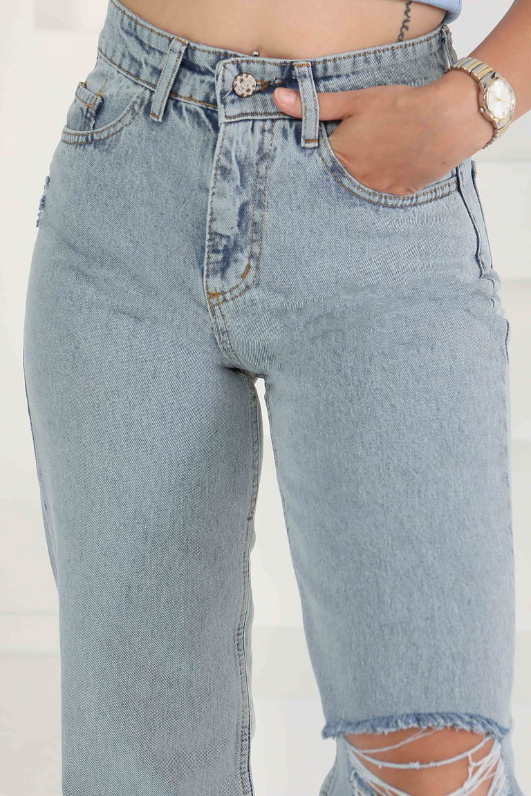 23808-BUZ-MAVI-KAR Palazzo Lazerli Kot Pantolon - TOFİSA