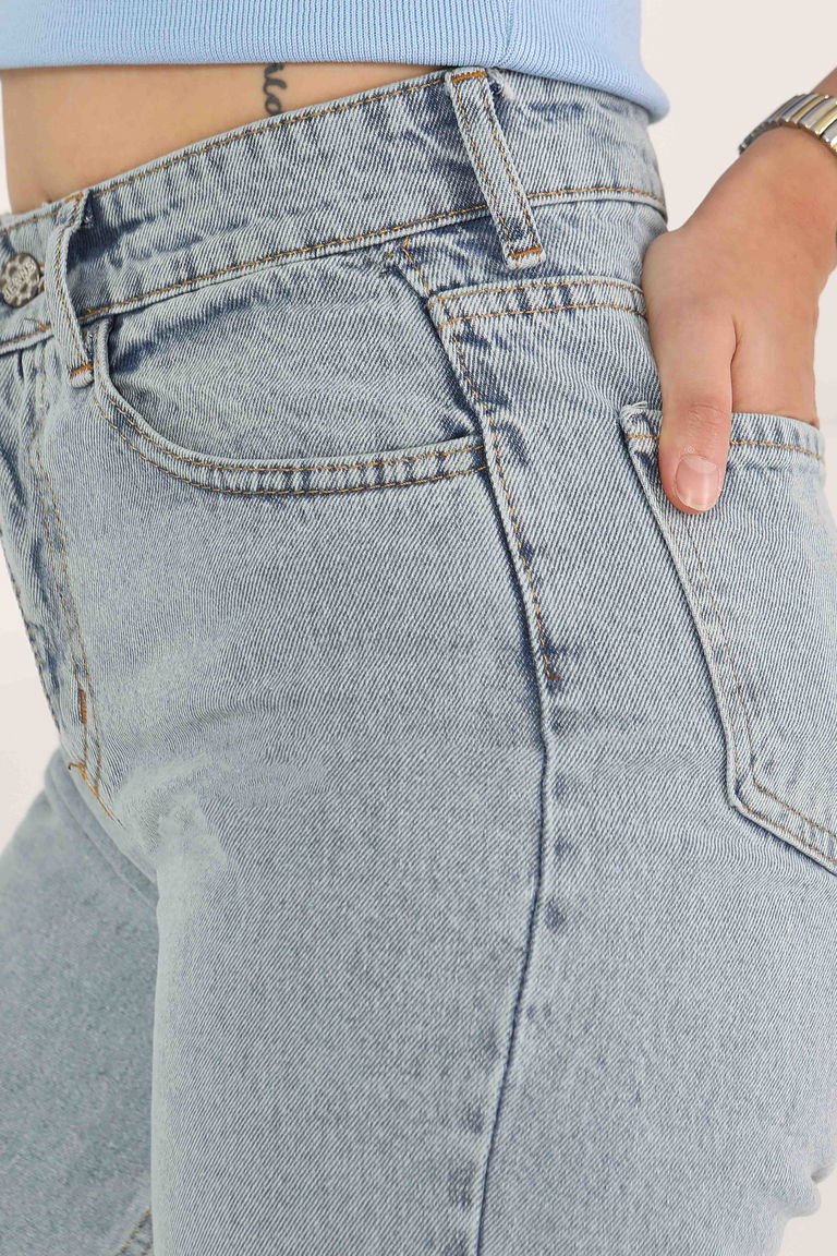 23808-BUZ-MAVI-KAR Palazzo Lazerli Kot Pantolon - TOFİSA