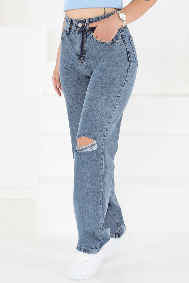 Palazzo Lazerli Kot Pantolon Koyu-mavi Kar - 23808 - TOFİSA