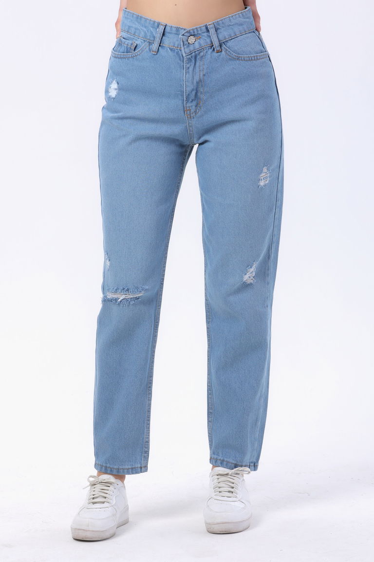 23809-BUZ-MAVI Mom Jeans Kot Pantolon - TOFİSA