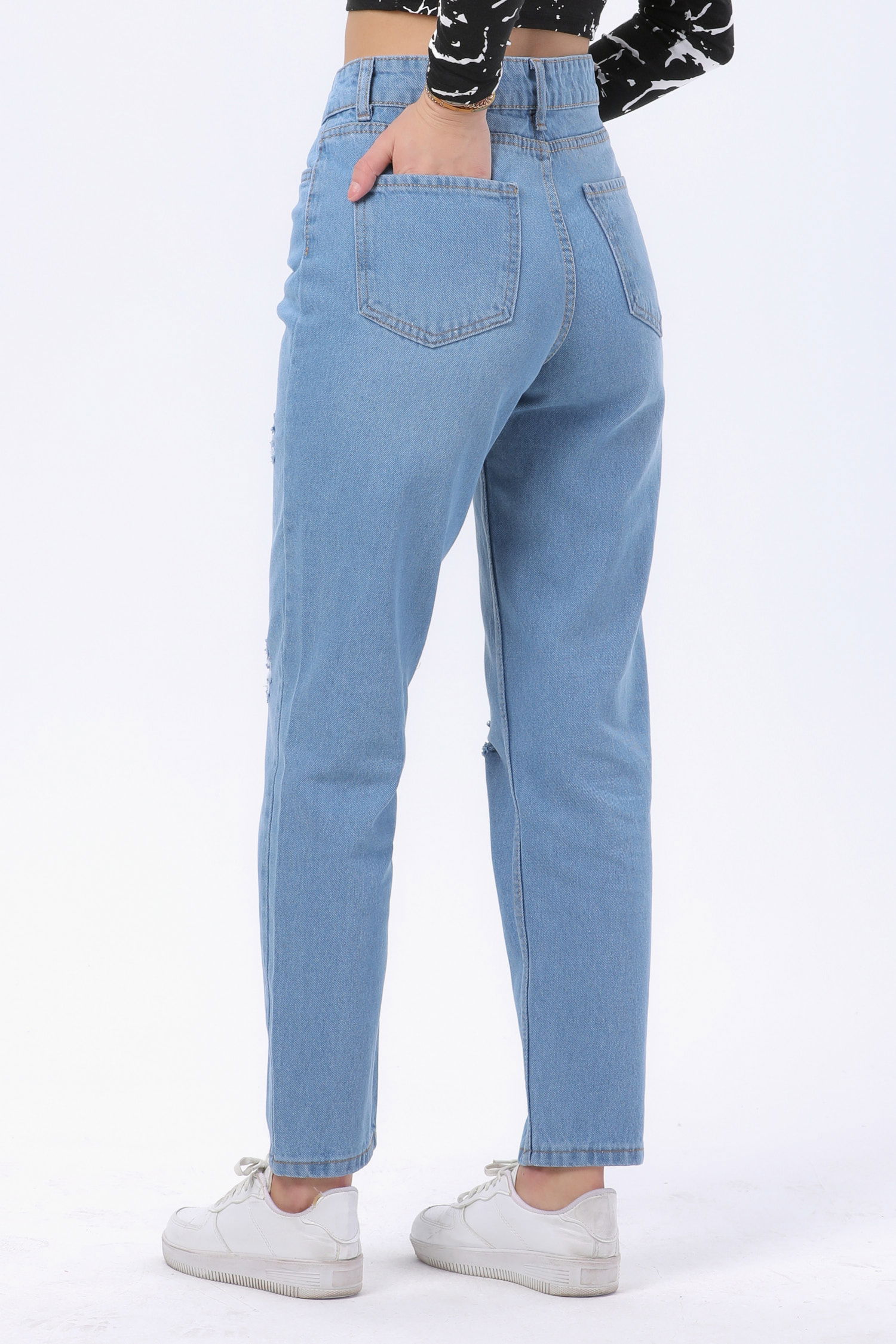 23809-BUZ-MAVI Mom Jeans Kot Pantolon - 4