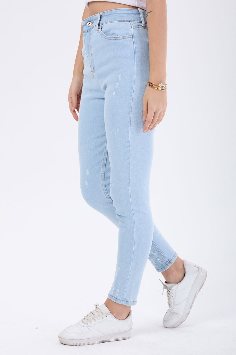 23811-BUZ-MAVI Skınny Likralı Lazerli Kot Pantolon - TOFİSA