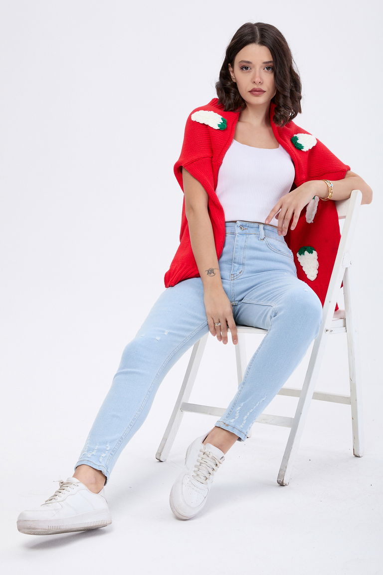 23811-BUZ-MAVI Skınny Likralı Lazerli Kot Pantolon - TOFİSA