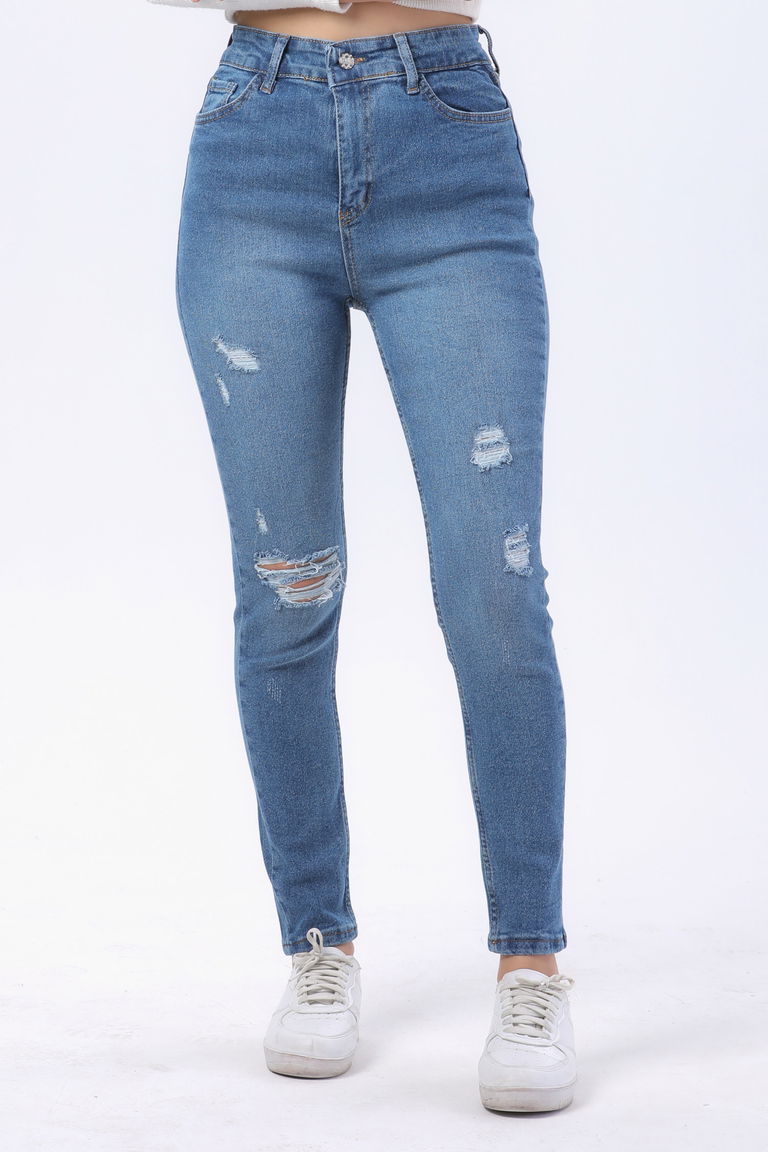 23812-MAVI Likralı Skinny Kot Pantolon - TOFİSA