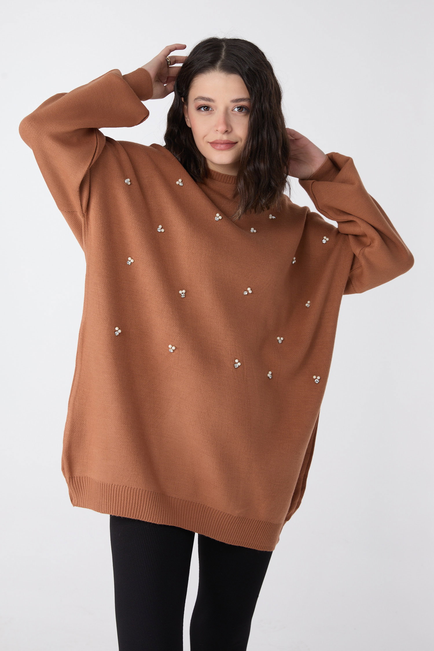 23870-VIZON İnci Detaylı Triko Tunik - 1