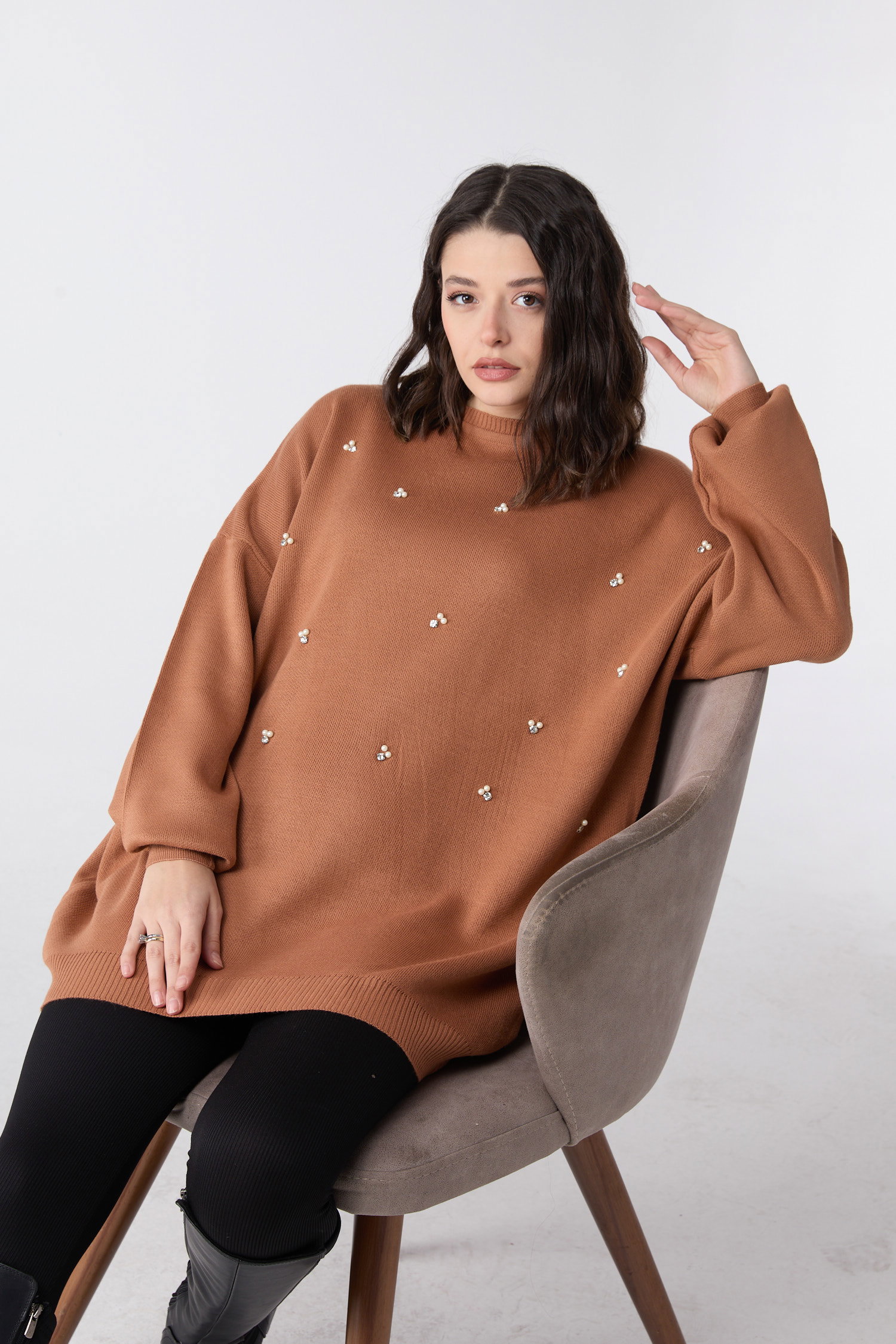 23870-VIZON İnci Detaylı Triko Tunik - 3