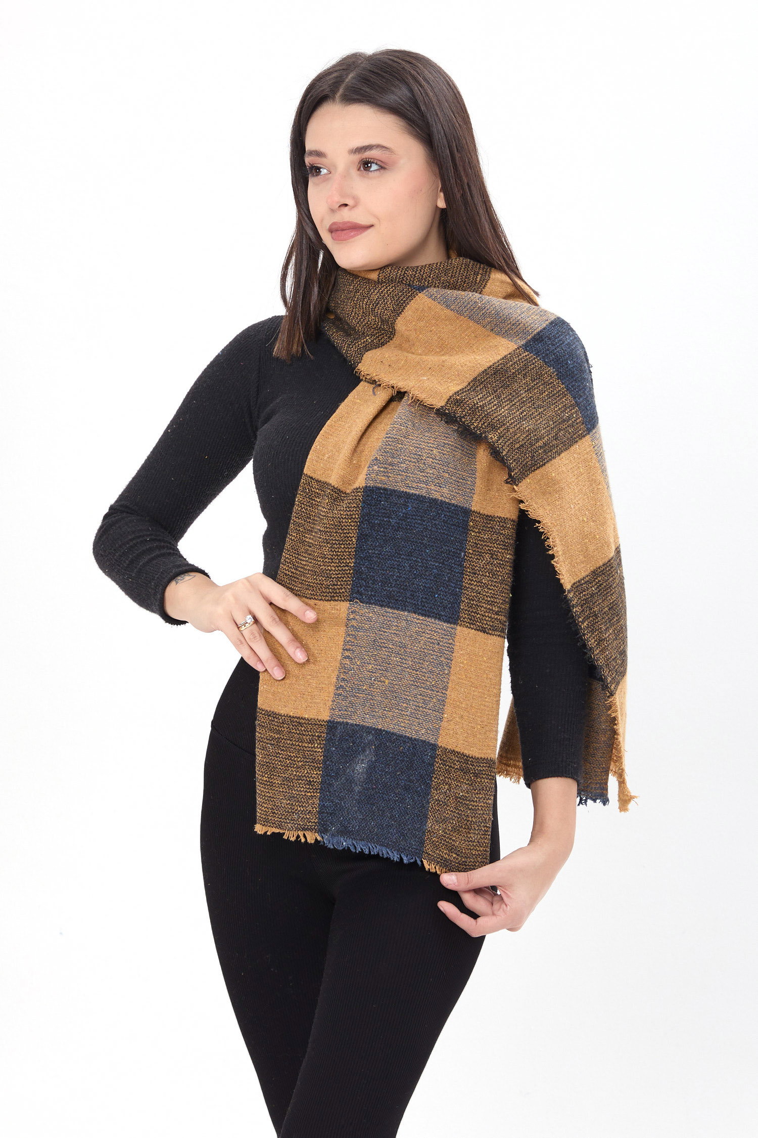 23884-LACIVERT-TABA Çift Taraflı Omuz Şalı - 2