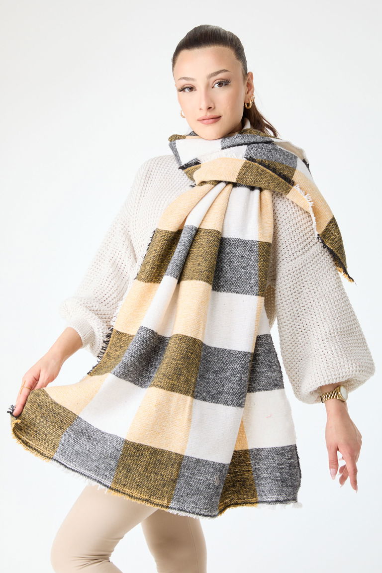 23884-SARI Çift Taraflı Omuz Şalı - TOFİSA