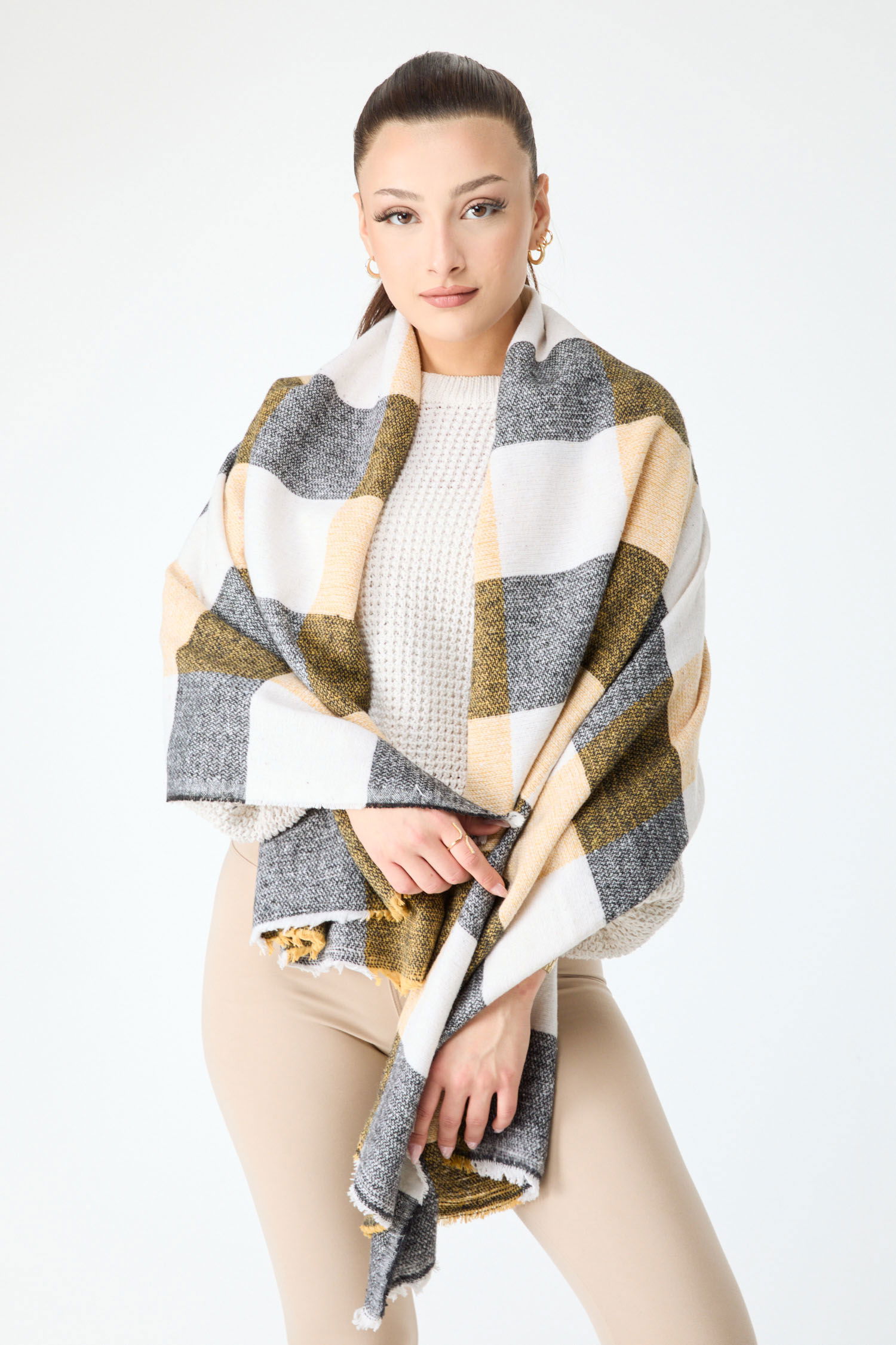 23884-SARI Çift Taraflı Omuz Şalı - 2