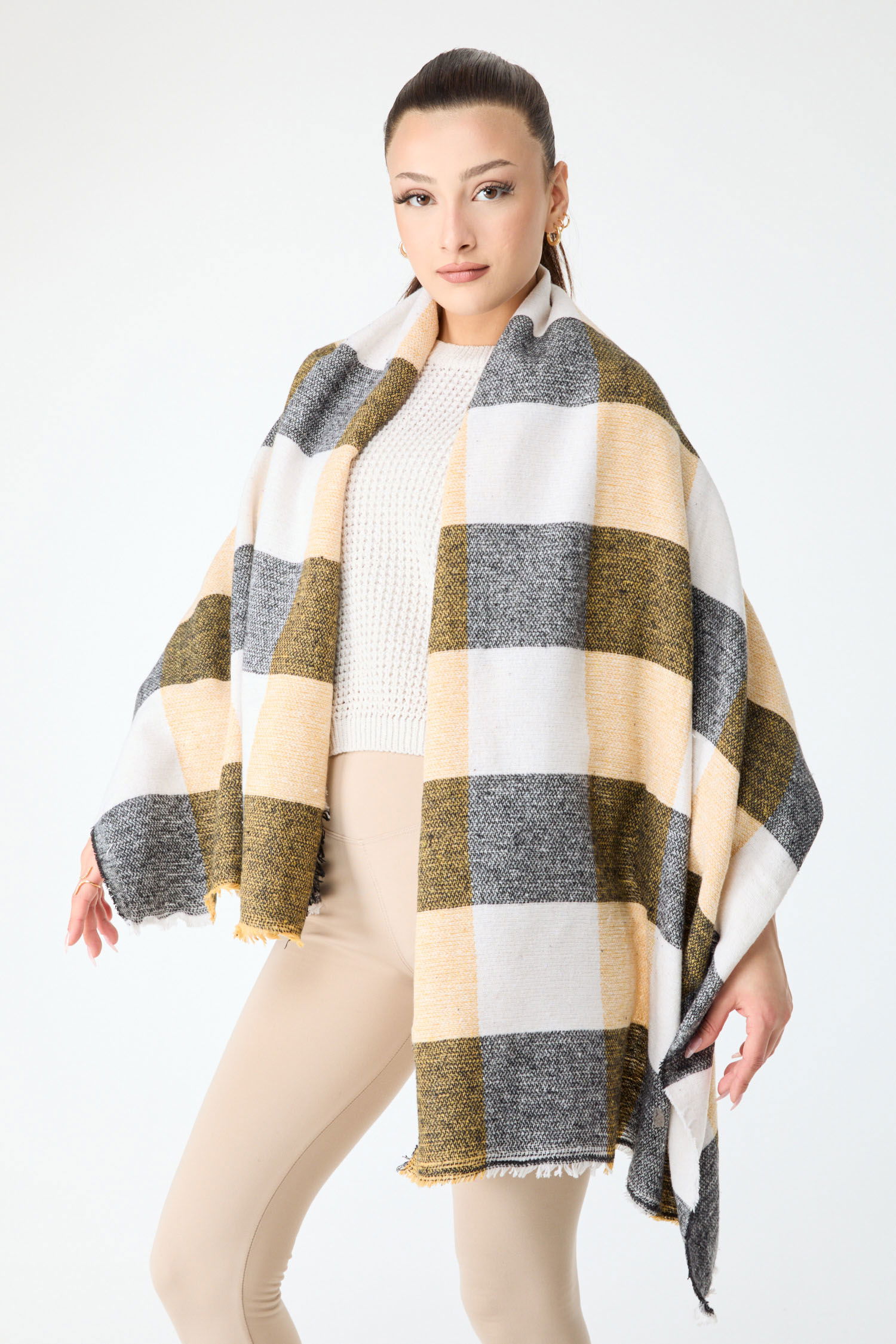 23884-SARI Çift Taraflı Omuz Şalı - 4