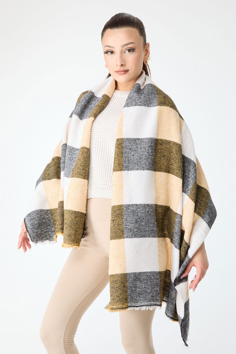 23884-SARI Çift Taraflı Omuz Şalı - TOFİSA