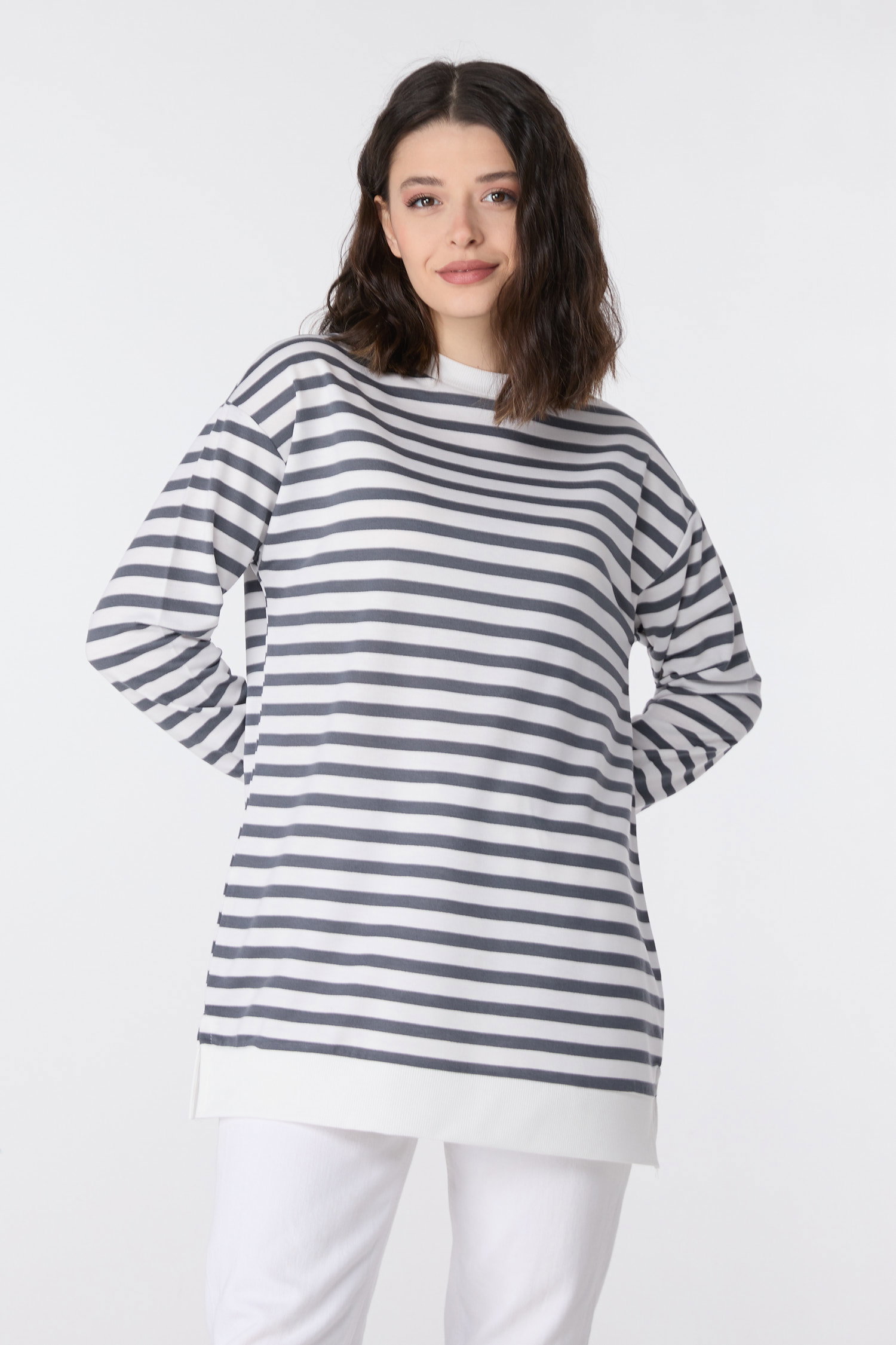 Çizgili Tunik Füme - 23891 - 2