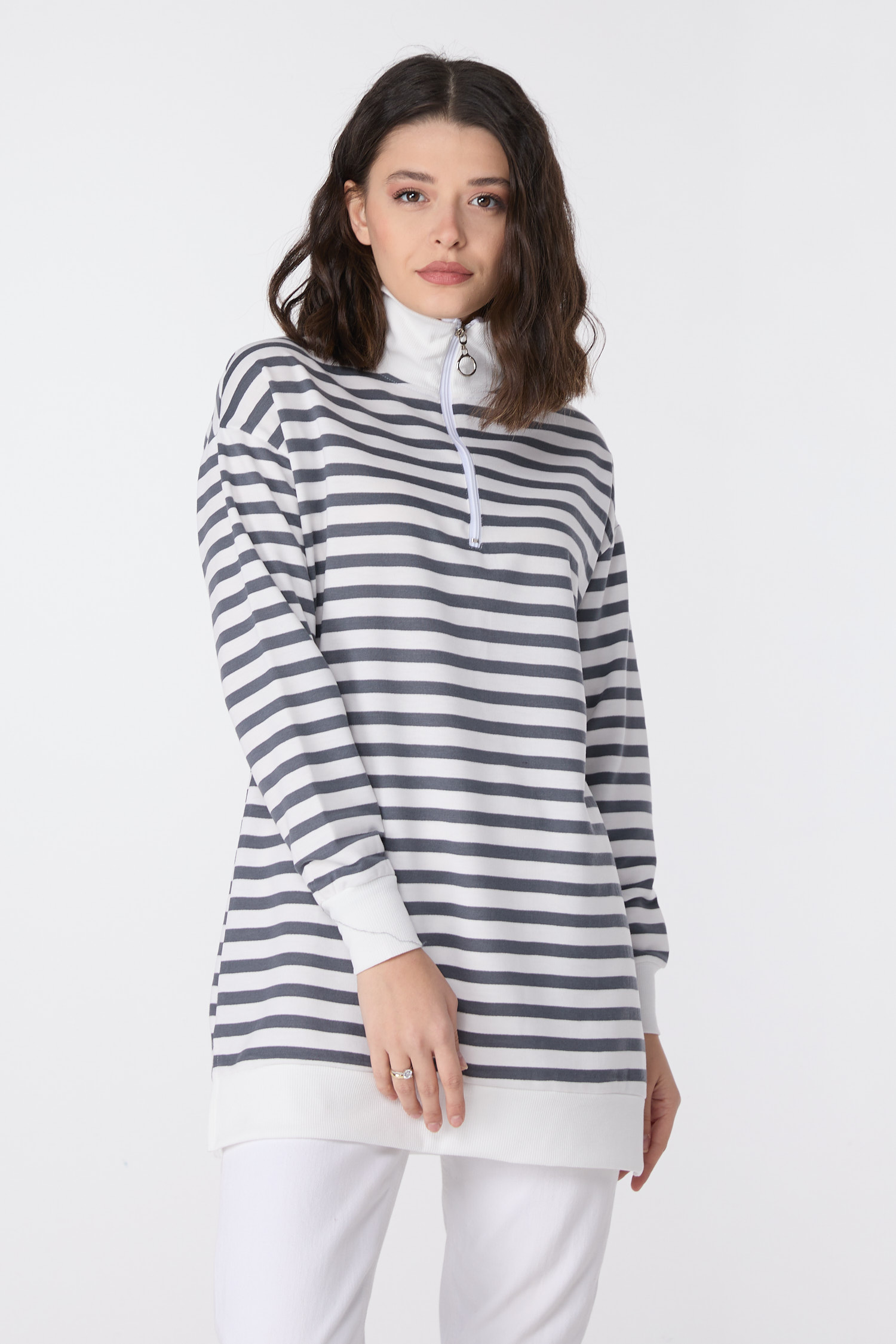 23892-FUME Çizgili Sweat - 2
