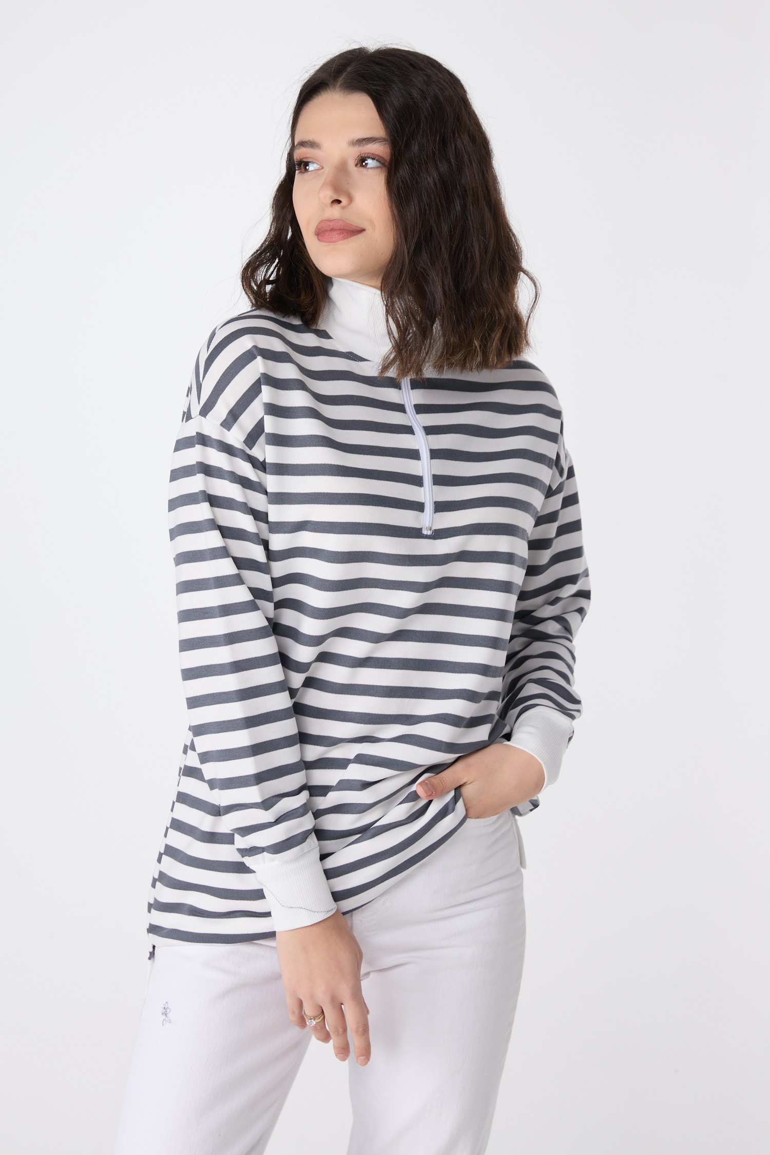 23892-FUME Çizgili Sweat - 3