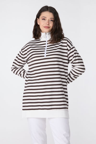 23892-KAHVE Çizgili Sweat 