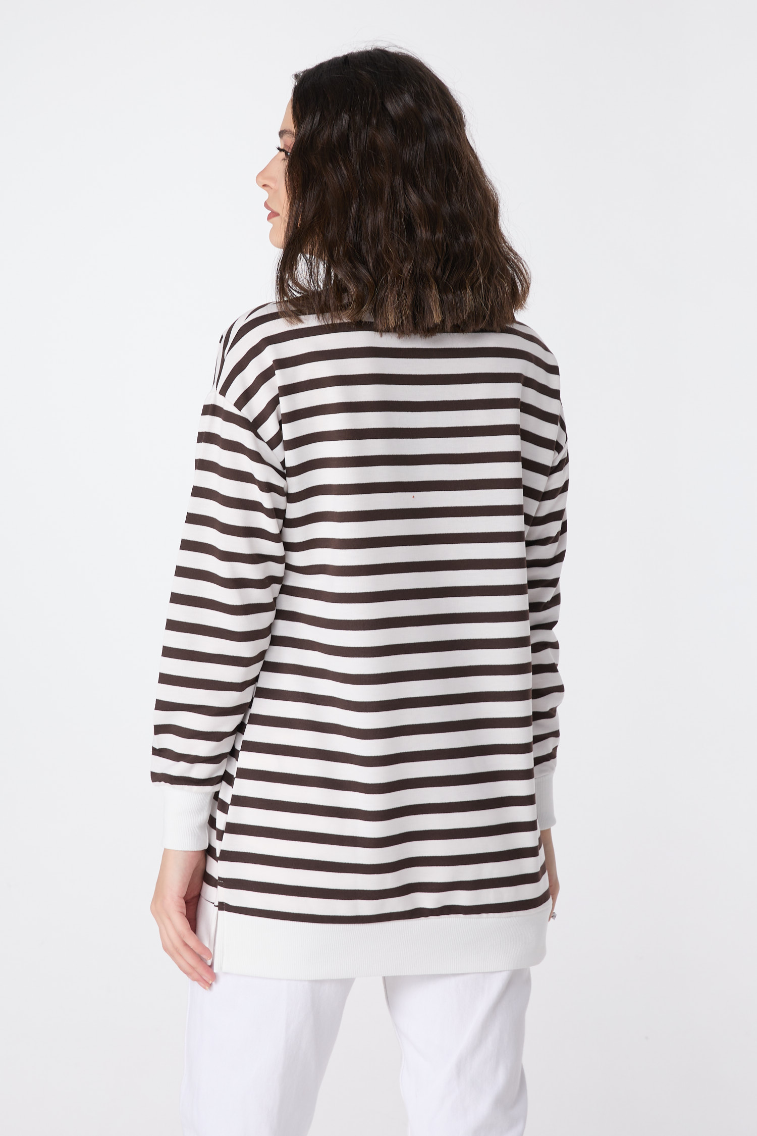 23892-KAHVE Çizgili Sweat - 4