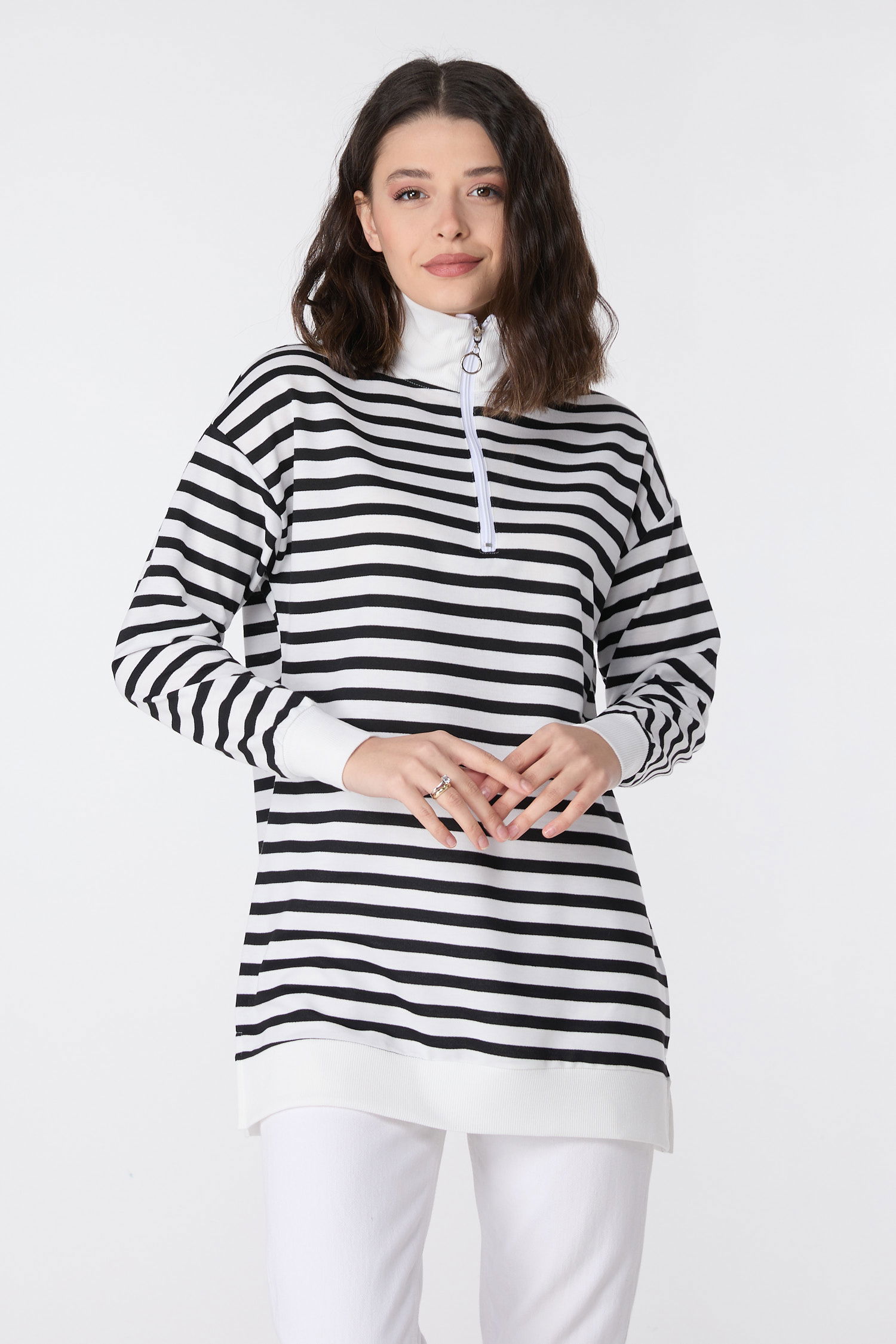 23892-SIYAH Çizgili Sweat - 2