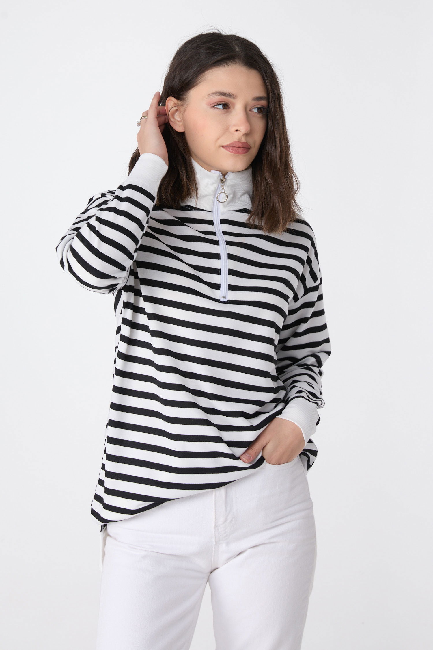 23892-SIYAH Çizgili Sweat - 3