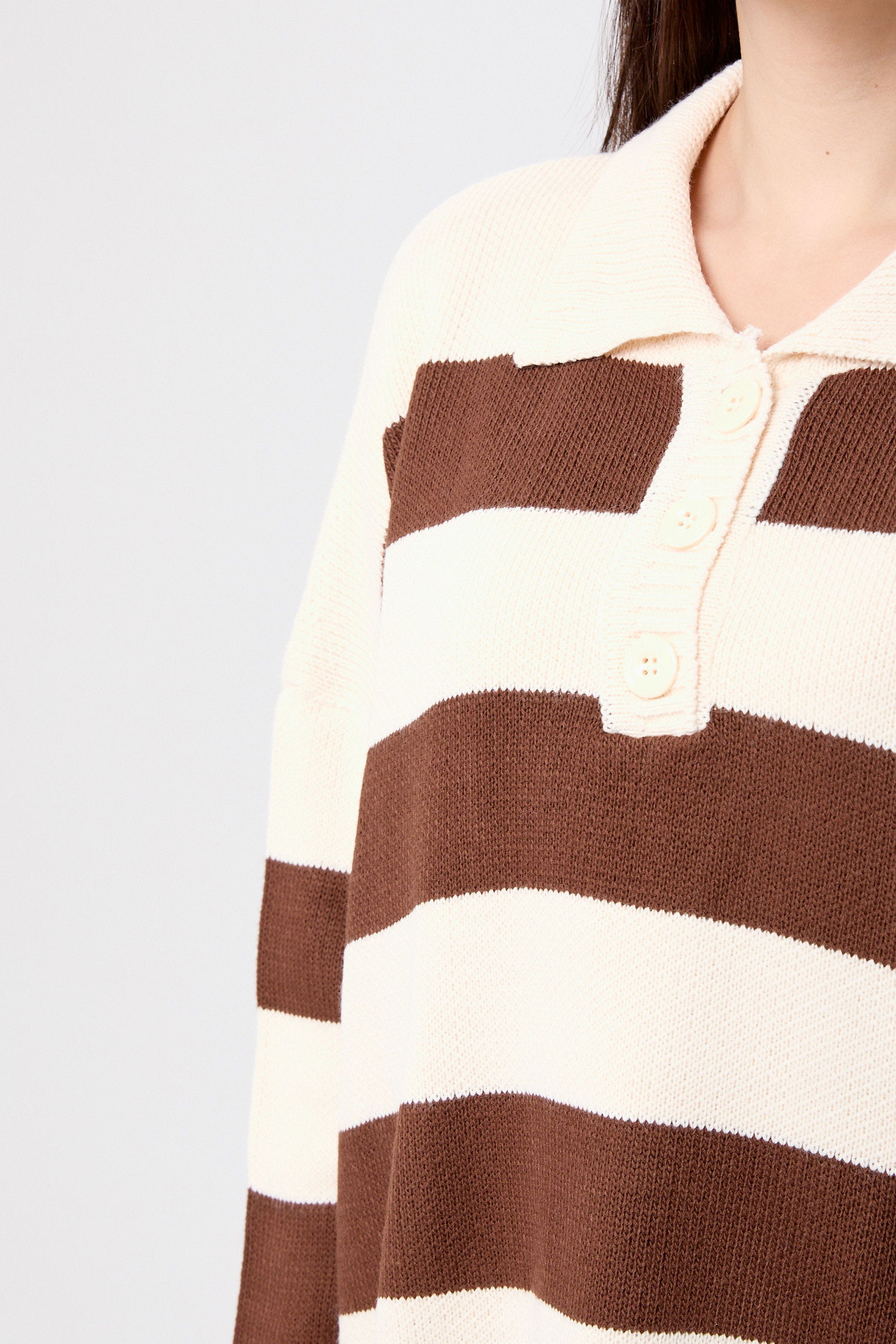 23895-KAHVE-KREM Çizgili Triko Takım - 4