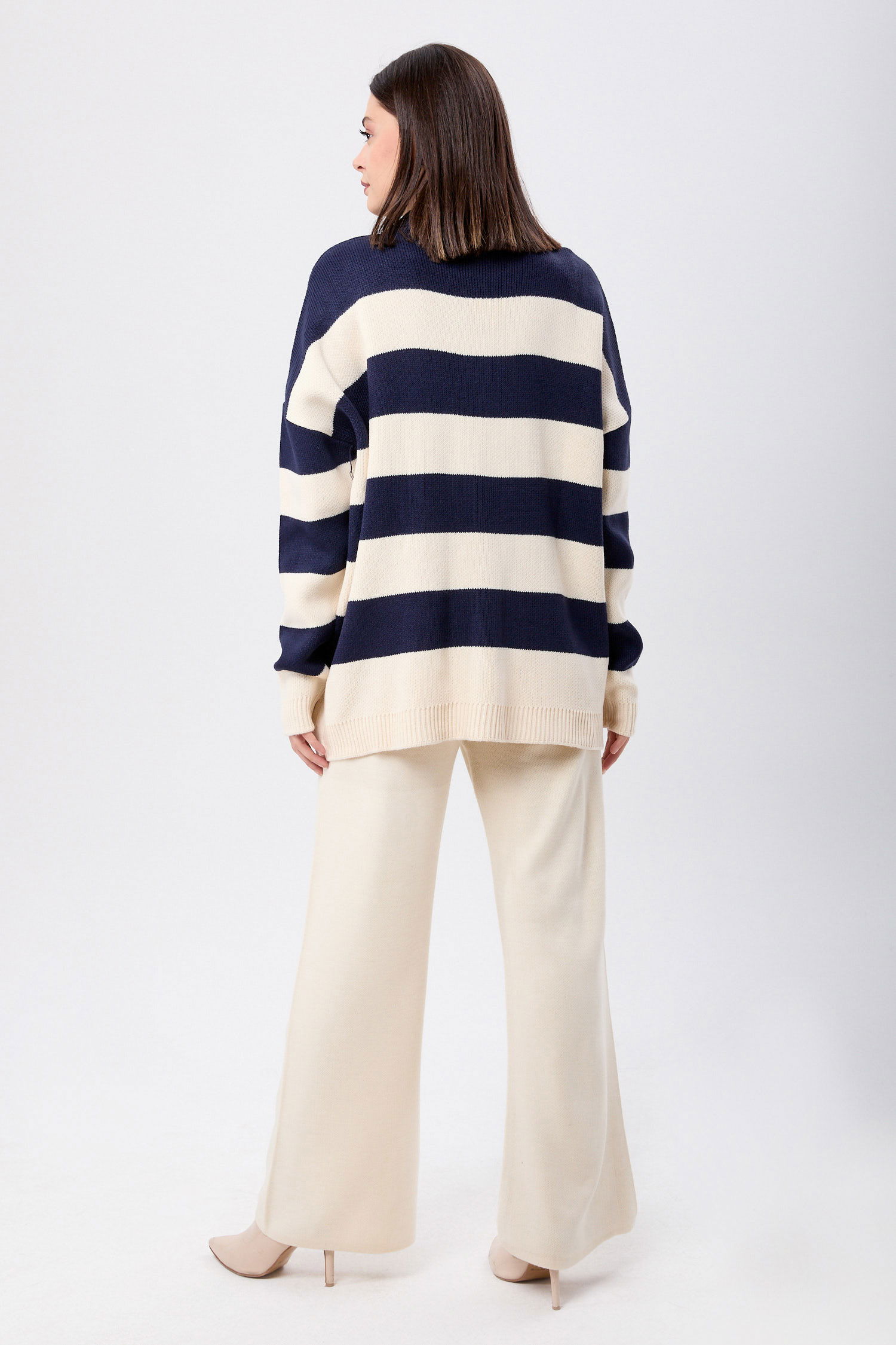23895-LACIVERT-KREM Triko Tunik Pantolon - 6