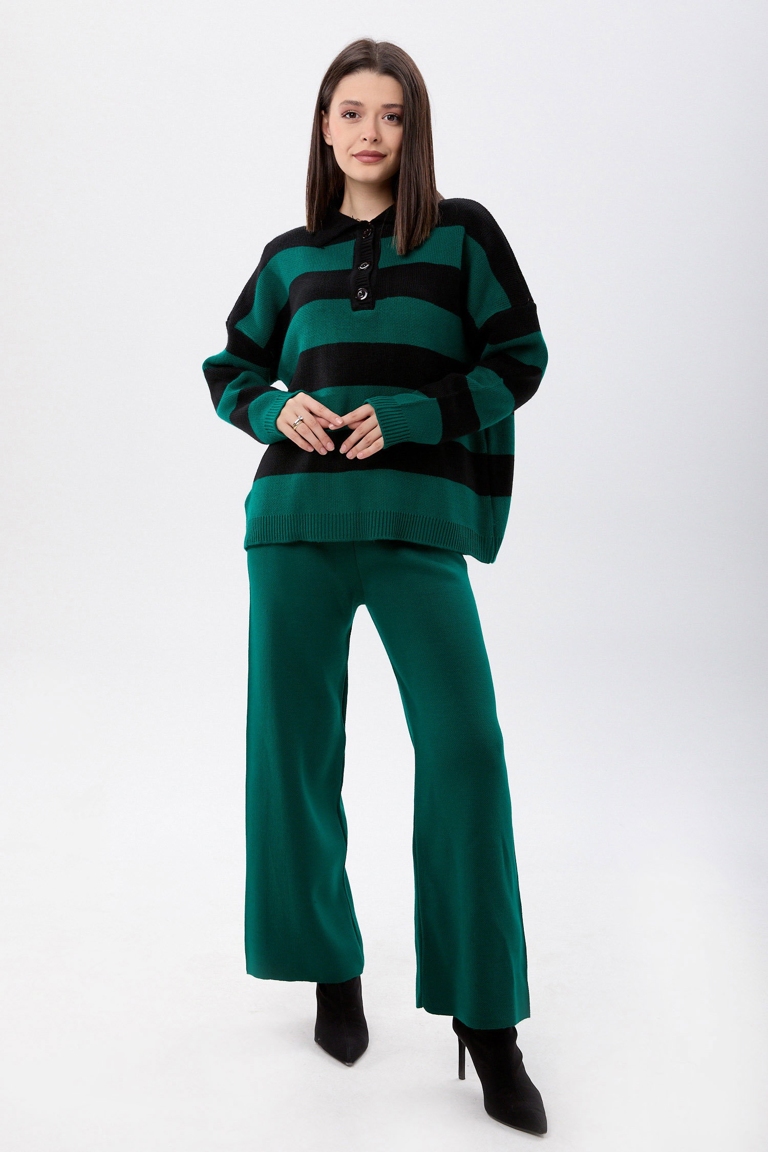 23895-SIYAH-ZUMRUT Triko Tunik Pantolon - 2