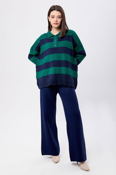 23895-ZUMRUT-LACIVERT Triko Tunik Pantolon 