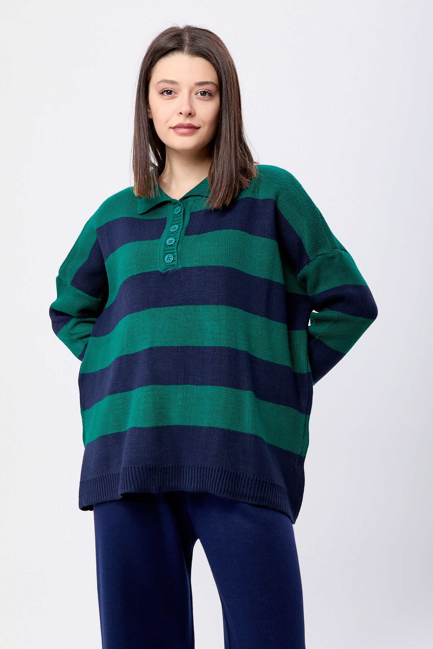 23895-ZUMRUT-LACIVERT Triko Tunik Pantolon - 3