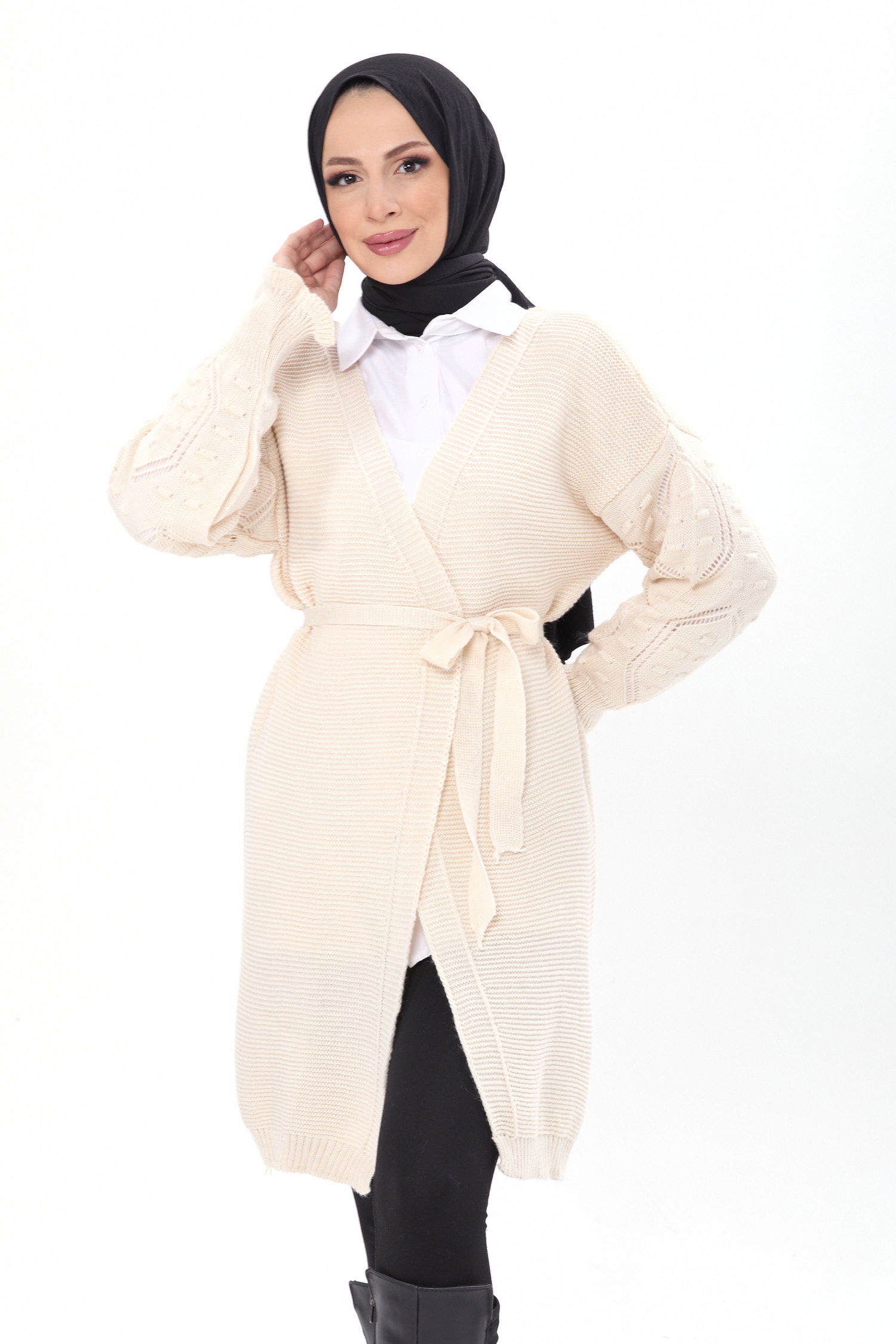 23920-EKRU Triko Hırka - 1