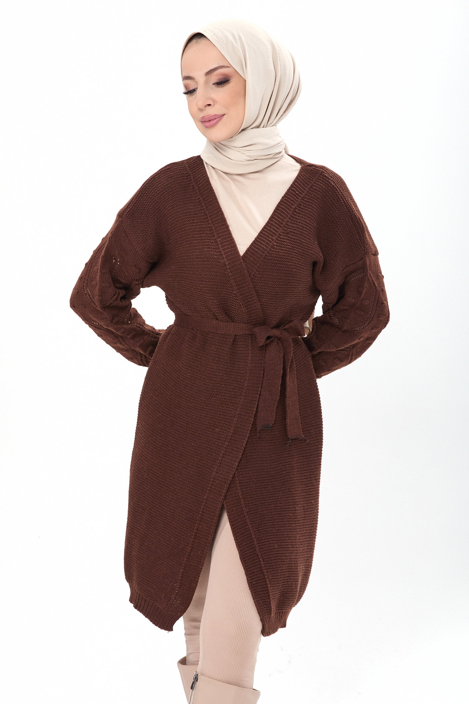 23920-KAHVE Triko Hırka - 3