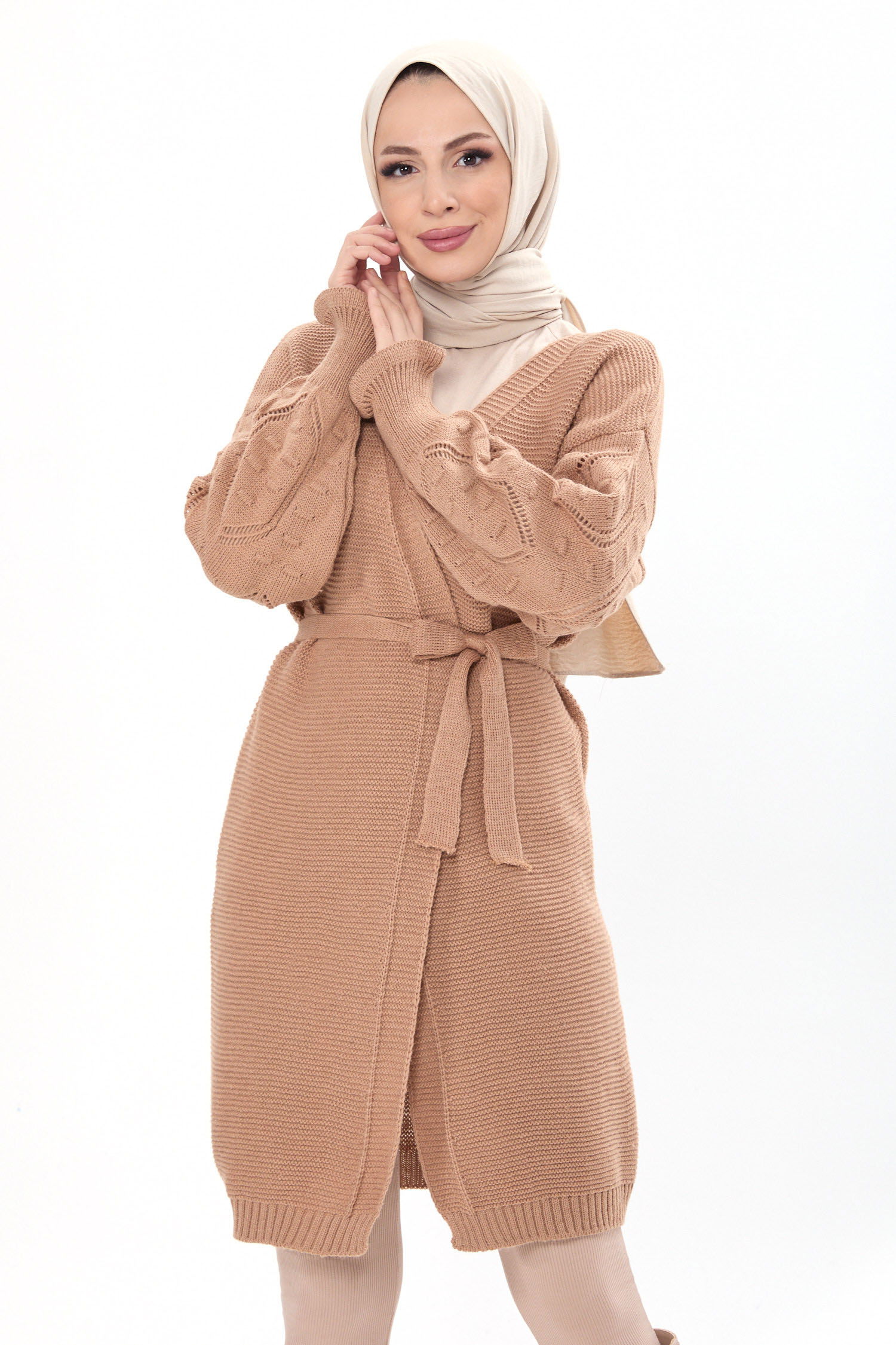 23920-KARAMEL Triko Hırka - 4