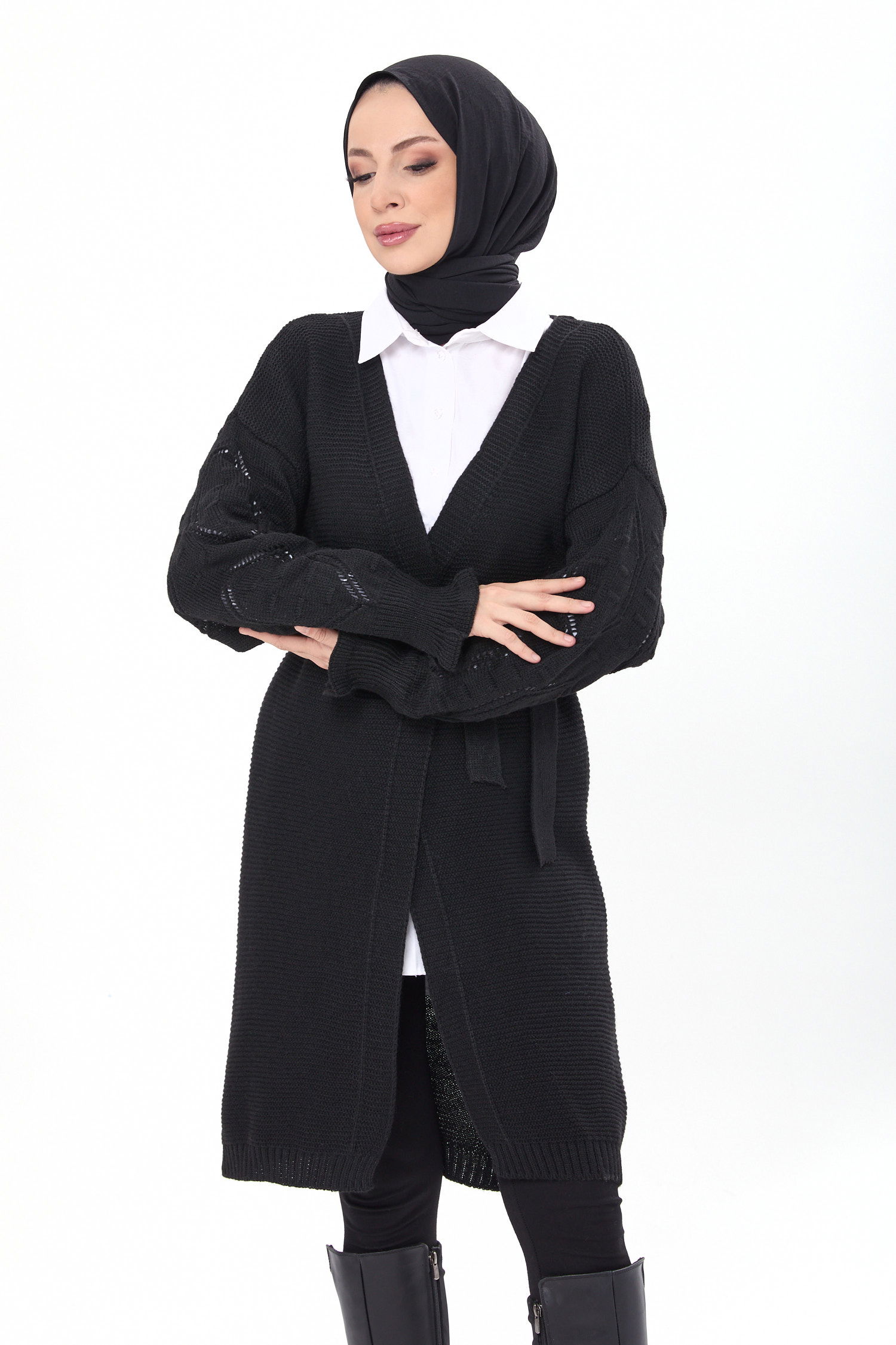 23920-SIYAH Triko Hırka - 4