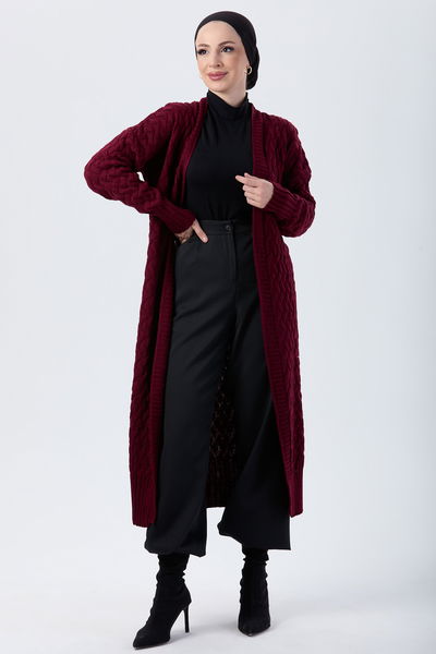 23921-BORDO Triko Hırka 