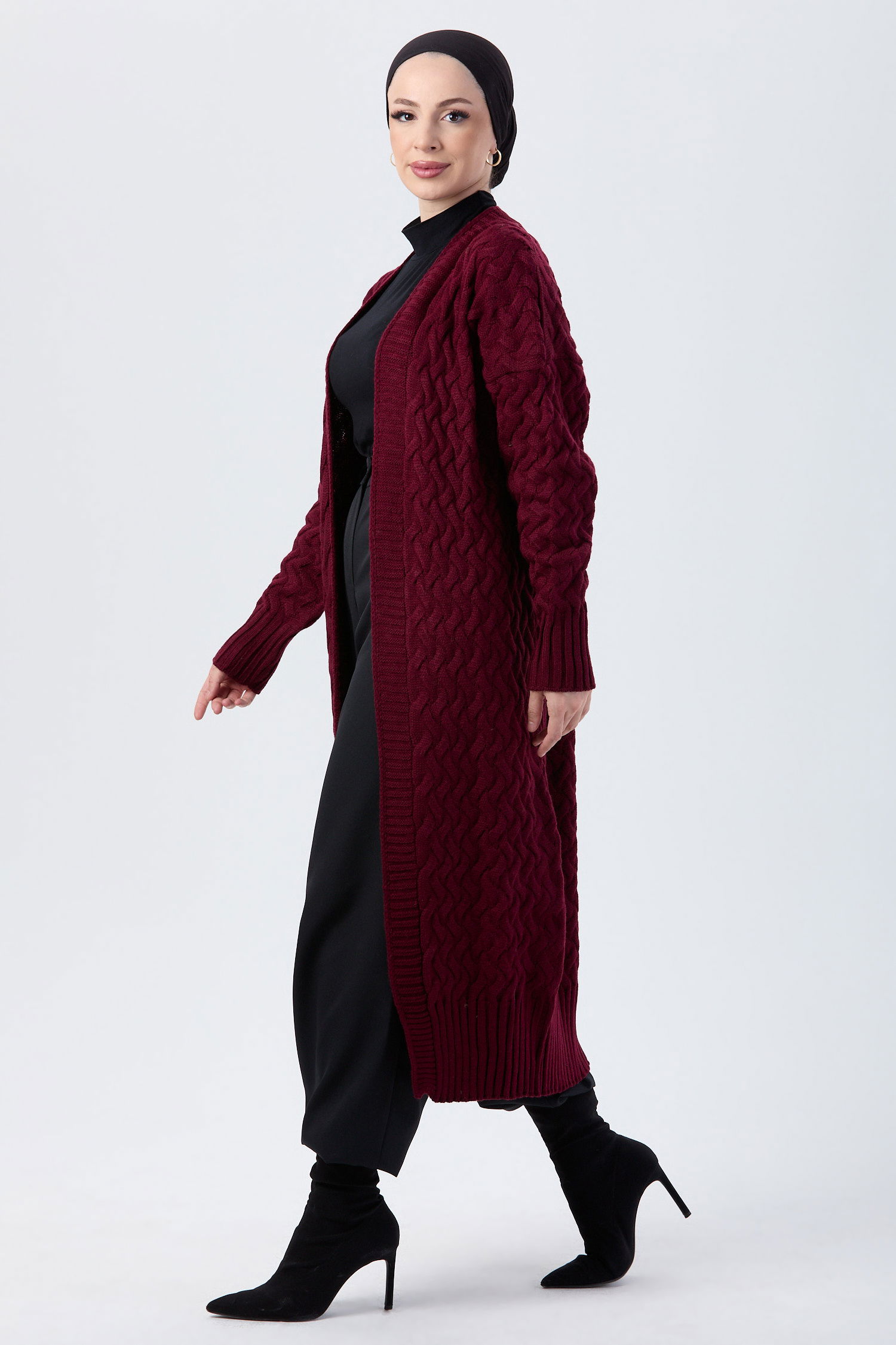 23921-BORDO Triko Hırka - 3